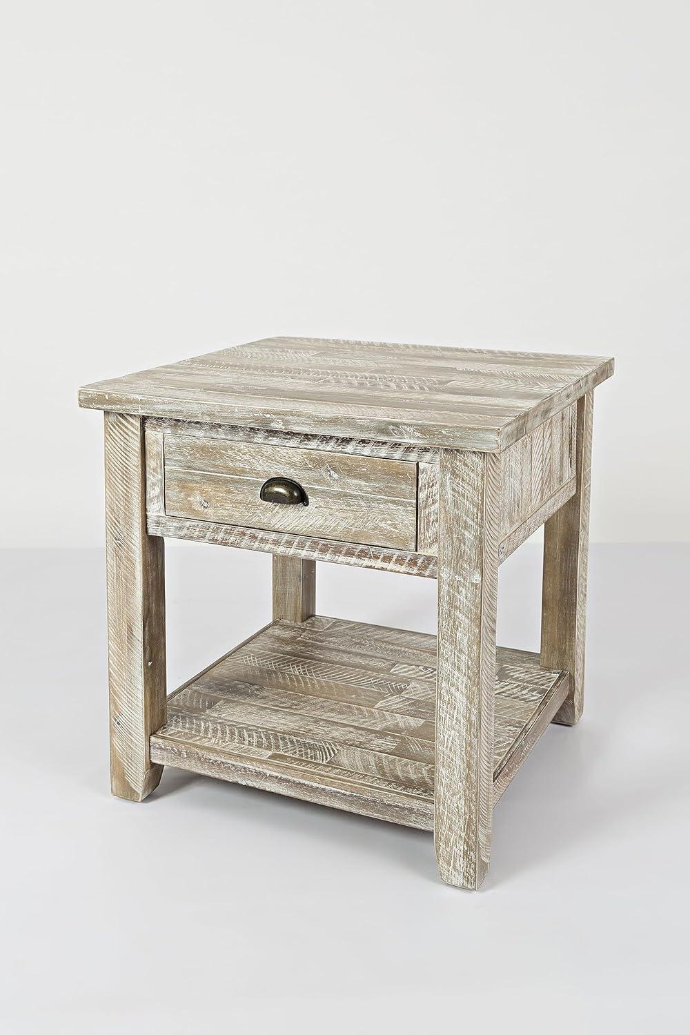 Jofran,Artisan's Craft Rustic Farmhouse Distressed Solid Wood End Table