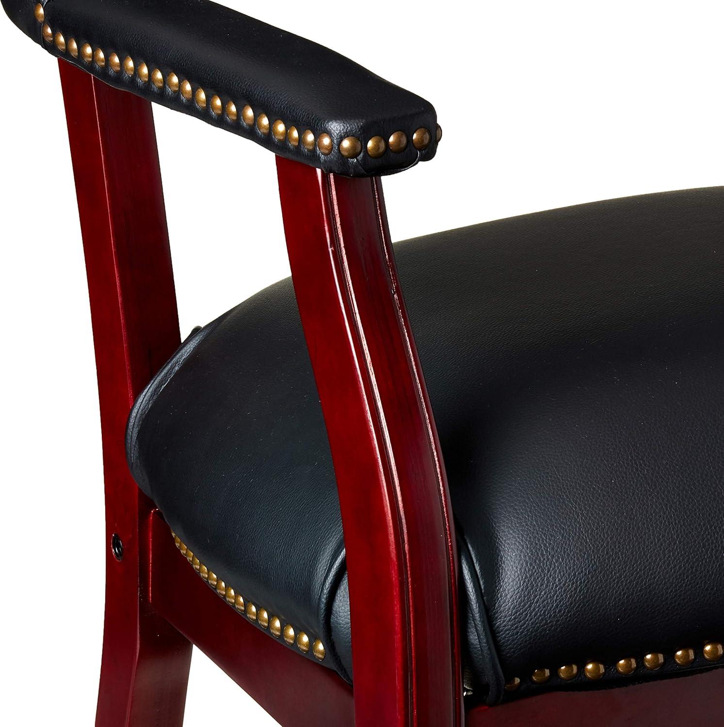 Captain's Chair with Casters Black - Boss Office Products: Mahogany Base, Vinyl Upholstery, Brass Castors