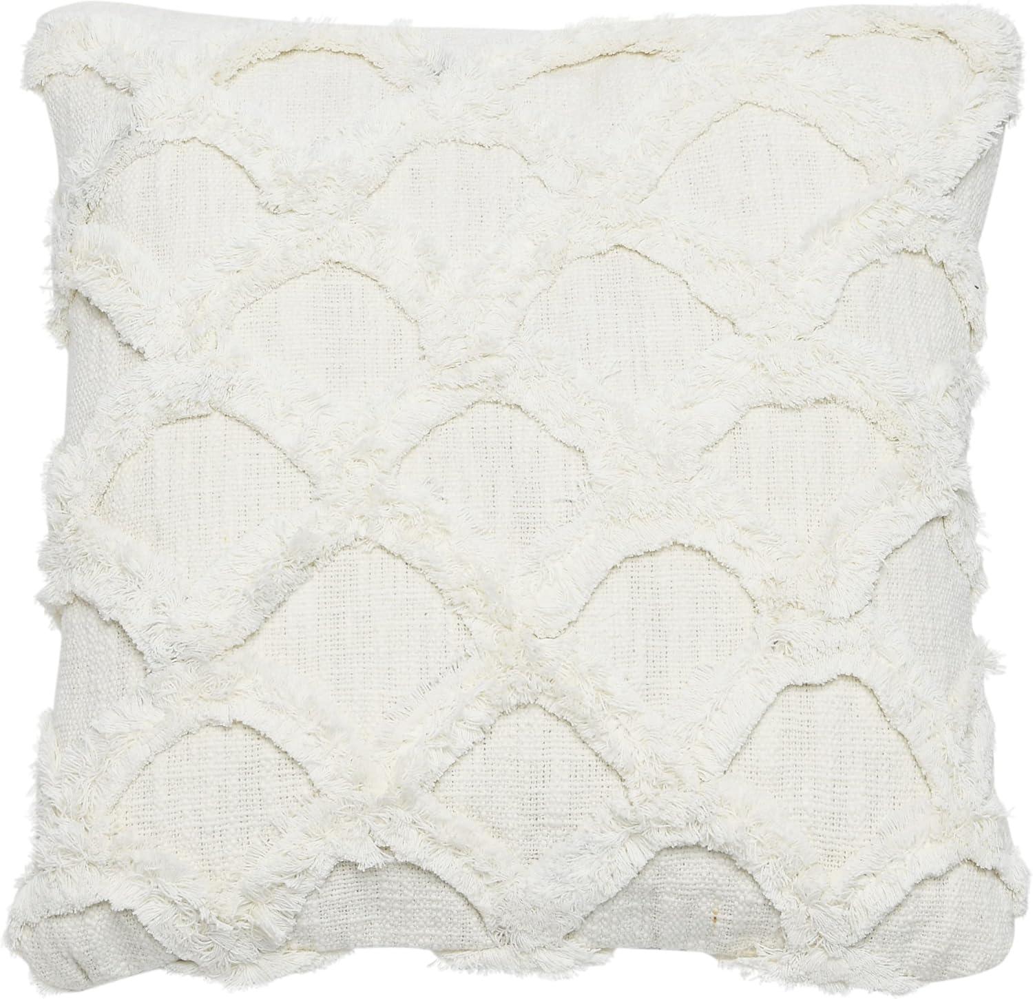 Creative Co-Op Cotton Tufted Chenille Pillow with Scallop Pattern, White