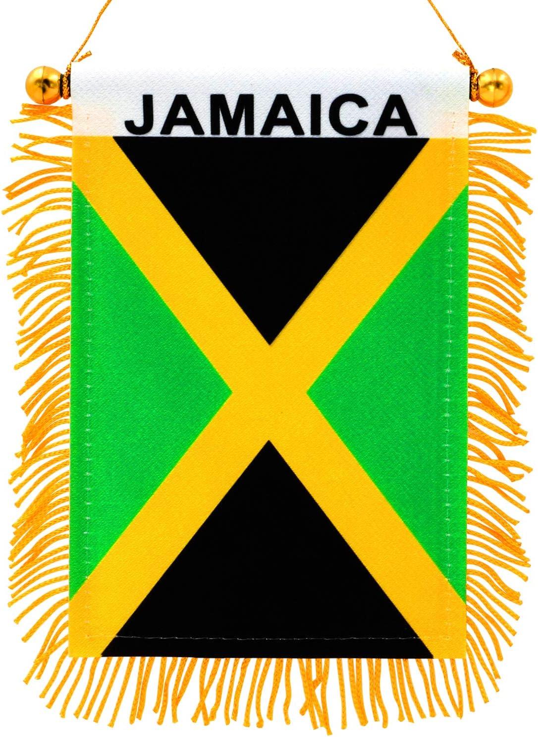 Jamaica 4" x 6" Fringed Gold and Green Hanging Flag