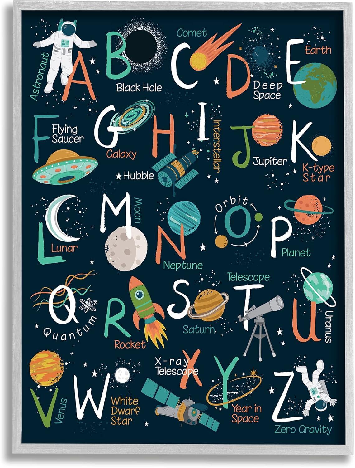 Starry Space Alphabet Gray Framed Wall Art, 16 x 20