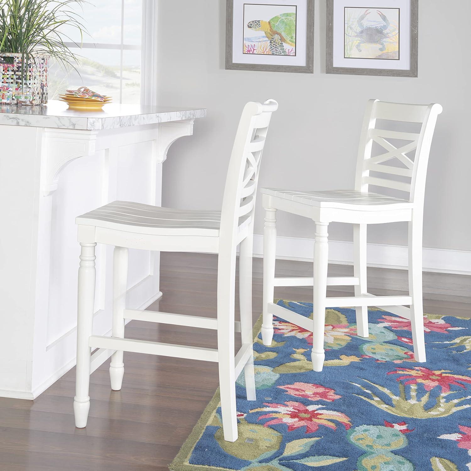 Linon Asher 24.25" Wood Farmhouse Counter Stool with X Back Plank Seat in White