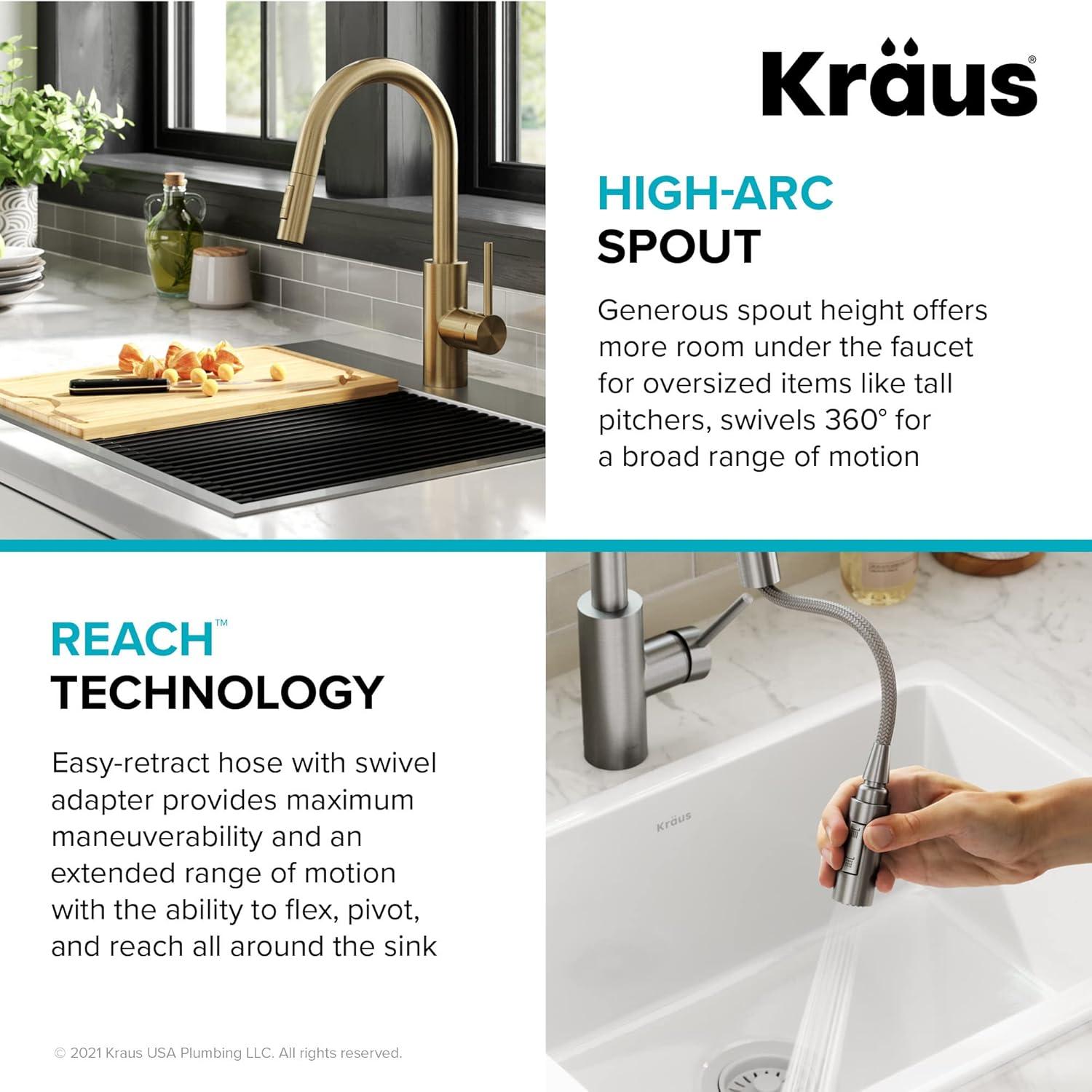 KRAUS Oletto Single Handle Pull Down Kitchen Faucet with QuickDock Top Mount Installation Assembly