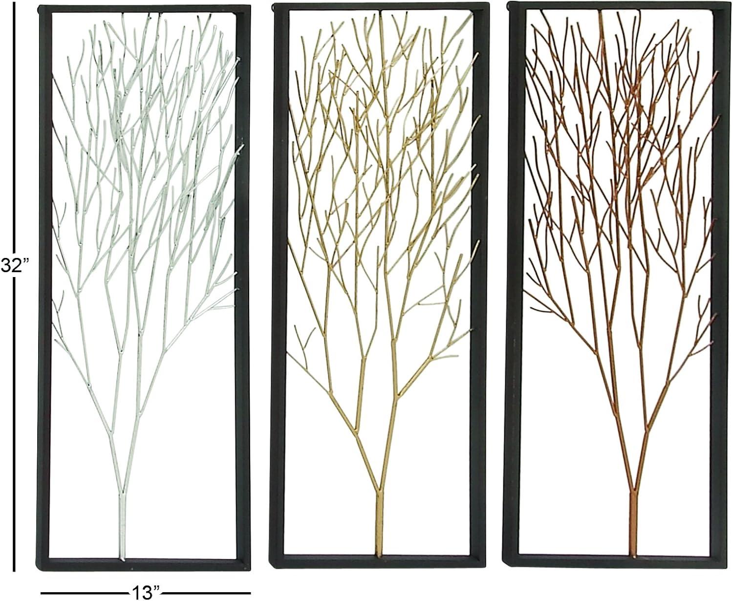 Metal Tree Branch Wall Decor with Black Frame Set of 3 Black - Olivia & May