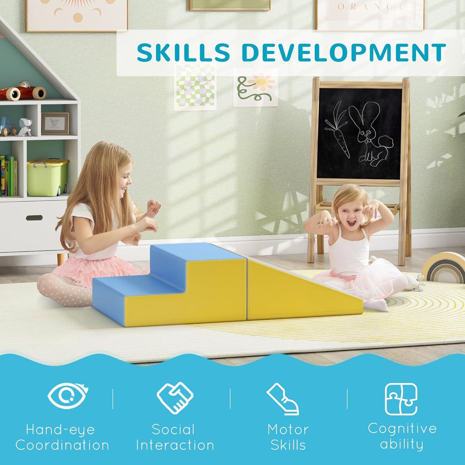 Soozier 2 Piece Climb and Crawl Activity Play Set Soft Secure Foam Playset for Toddler Preschooler Indoor Play Equipment Baby Learning Toys Multicolor