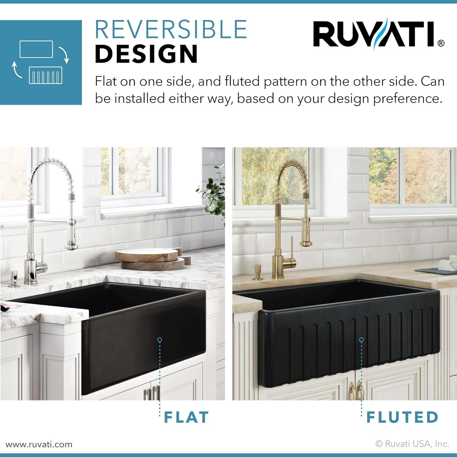 Ruvati 33 inch Fireclay Farmhouse Apron-Front Kitchen Sink Reversible