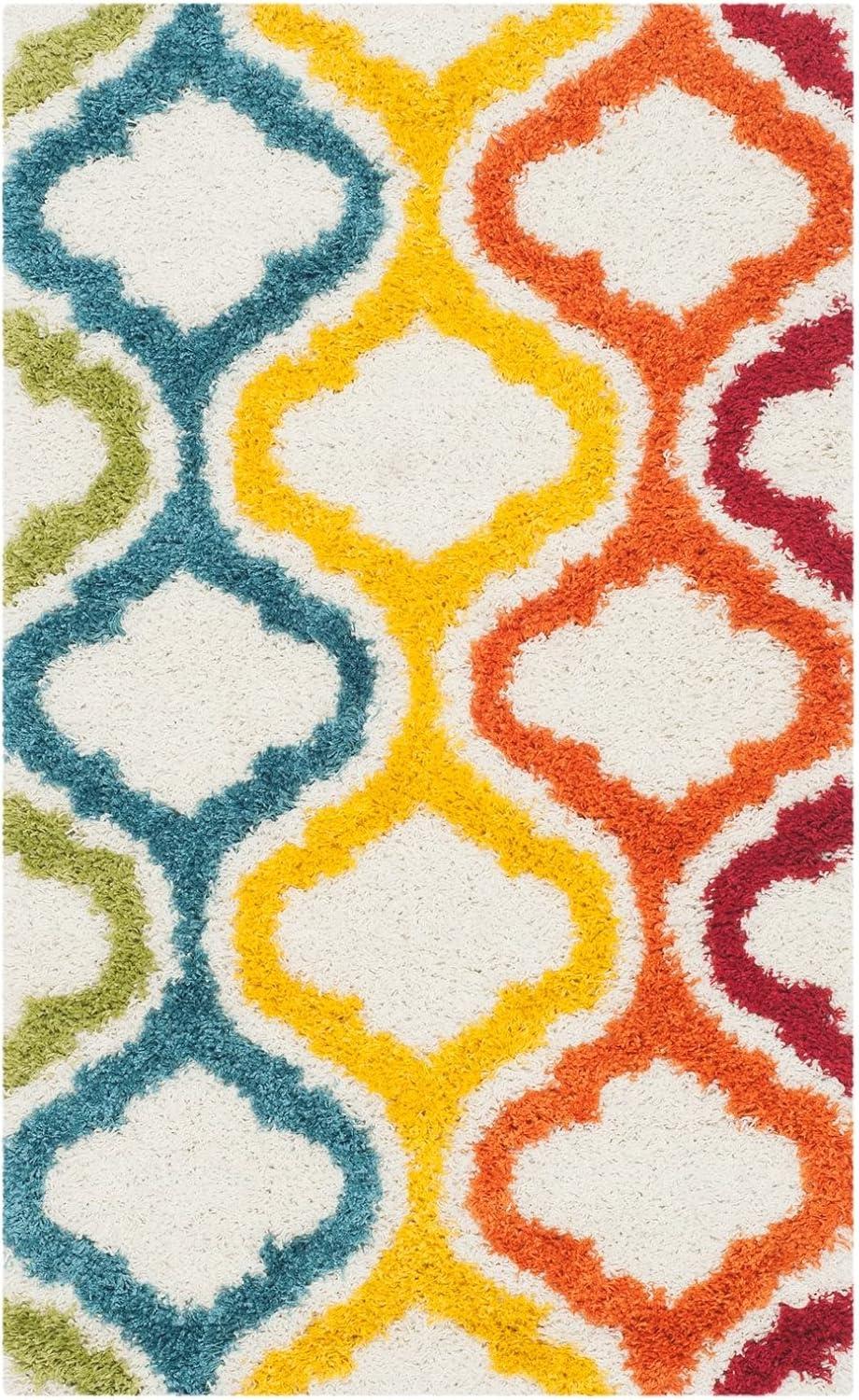 Ivory and Multicolor Shag Kids Area Rug