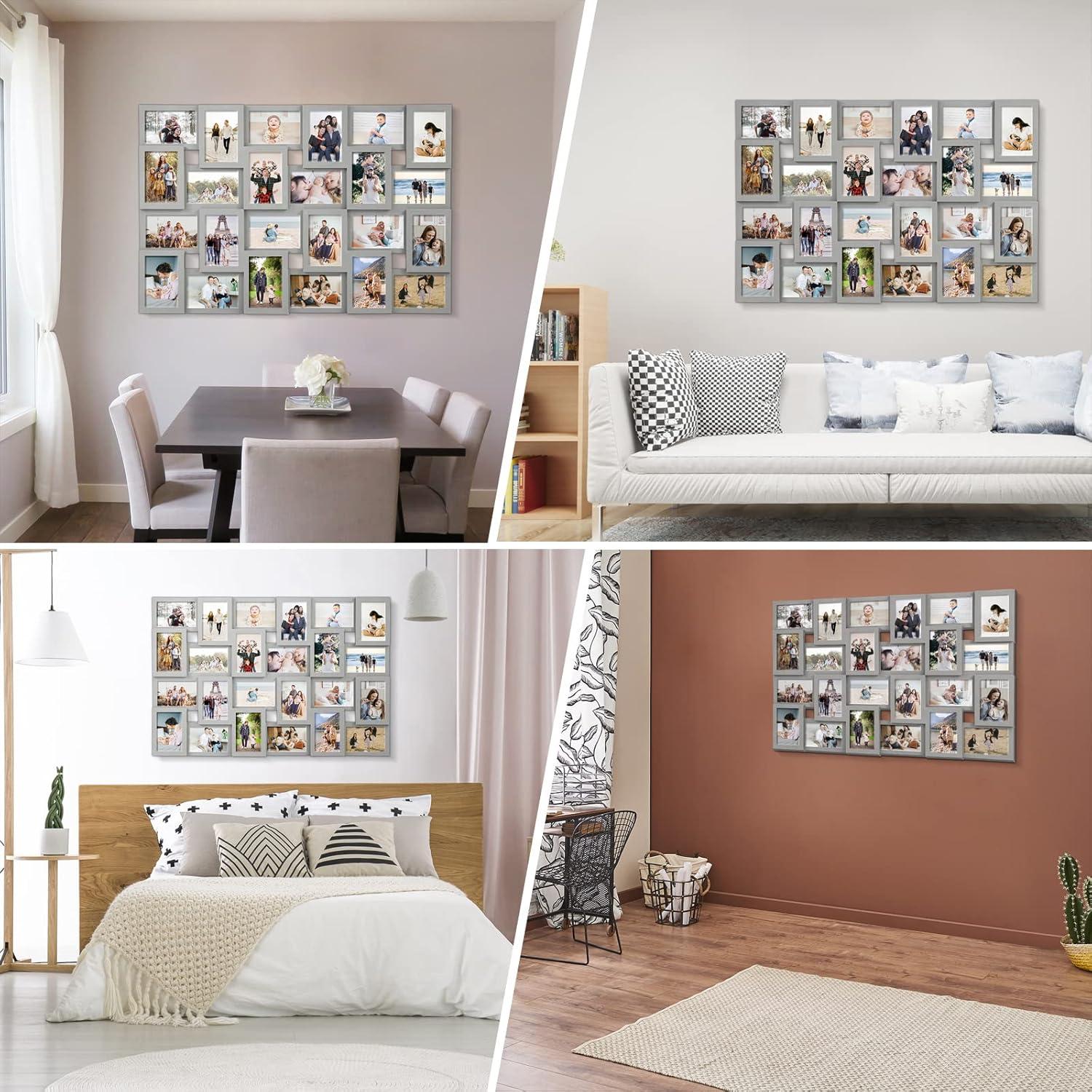 J.M.Deco Collage Picture Frames for Wall 24 Slots, Reunion Friends Family Memory Large Photo Frame Selfie Gallery Puzzle Collage Wall Hanging for 4x6 Photo | Grey
