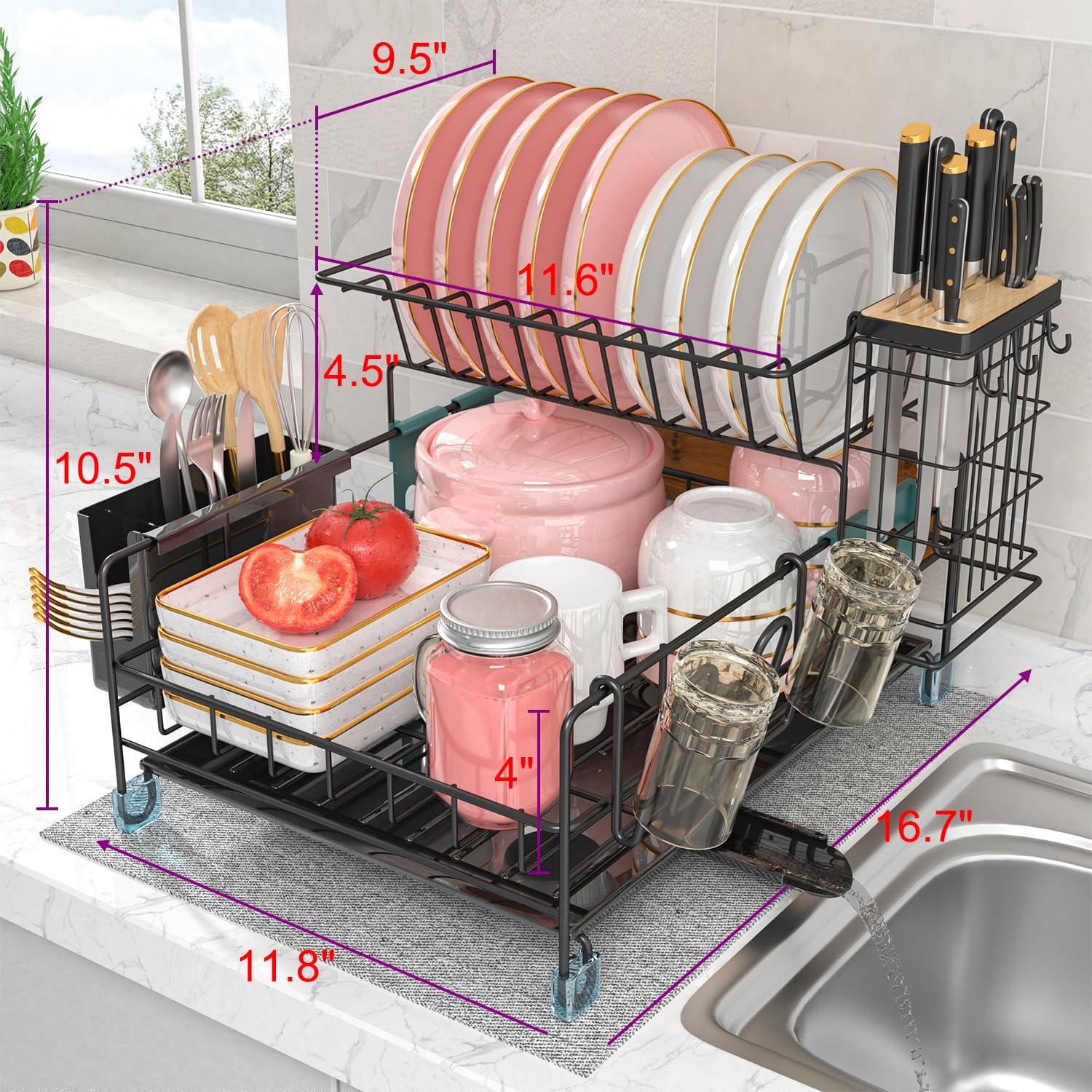 NIERBO Large Capacity 2-Tier Stainless Steel Dish Drying Rack With Rustproof Finish | Wayfair