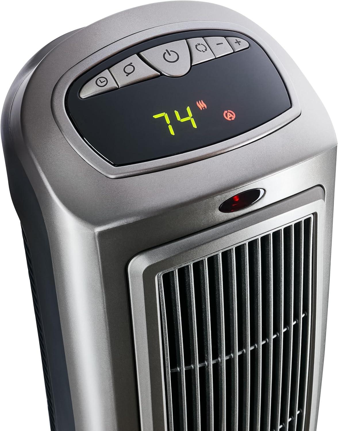 Lasko 23" 1500W Oscillating Ceramic Space Heater with Timer, Remote, Silver, 755320, New