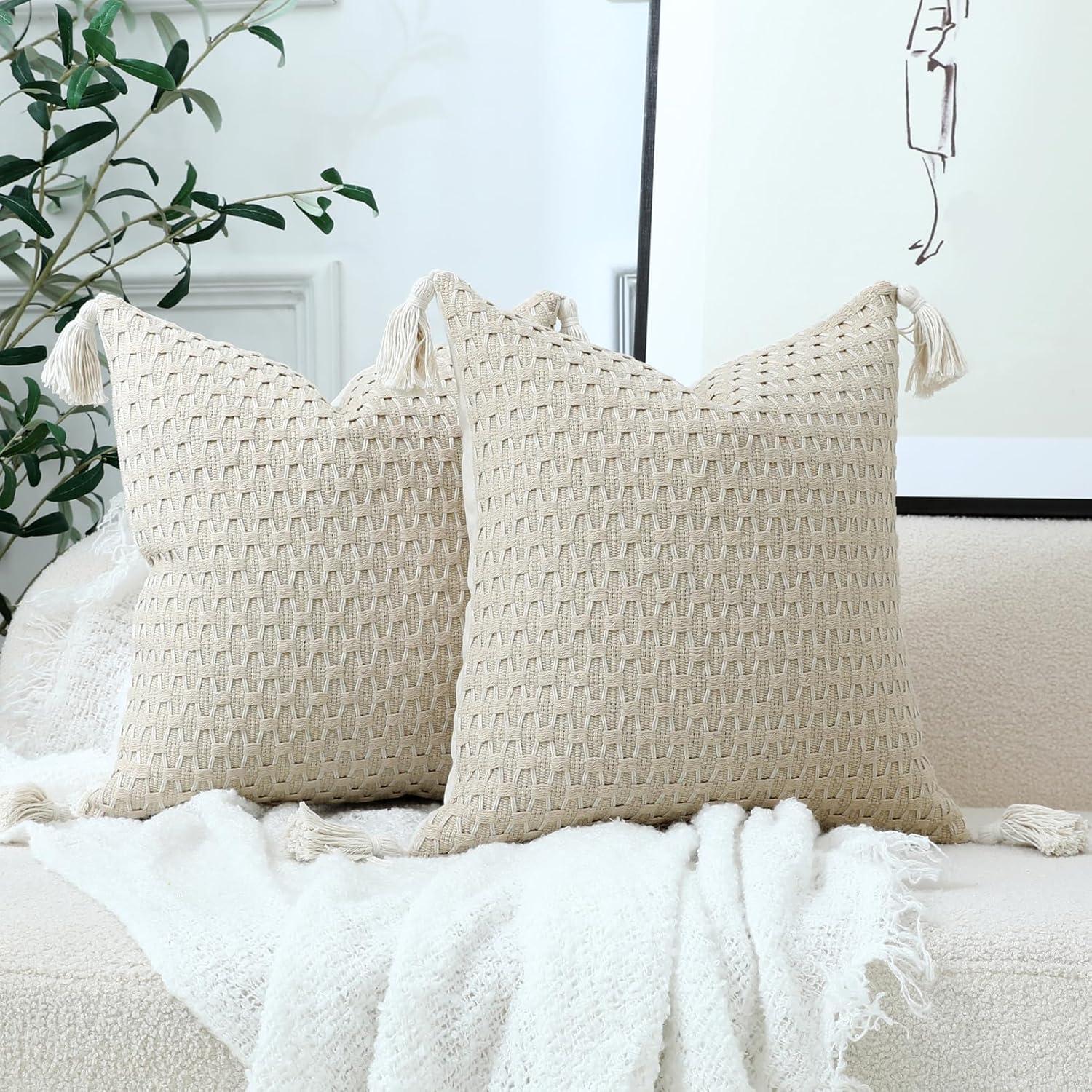 Boho Living Boho Living Jada Decorative Pillow Collection Jute/Cotton Indoor Square Throw Pillow with & Insert (Set of 2)