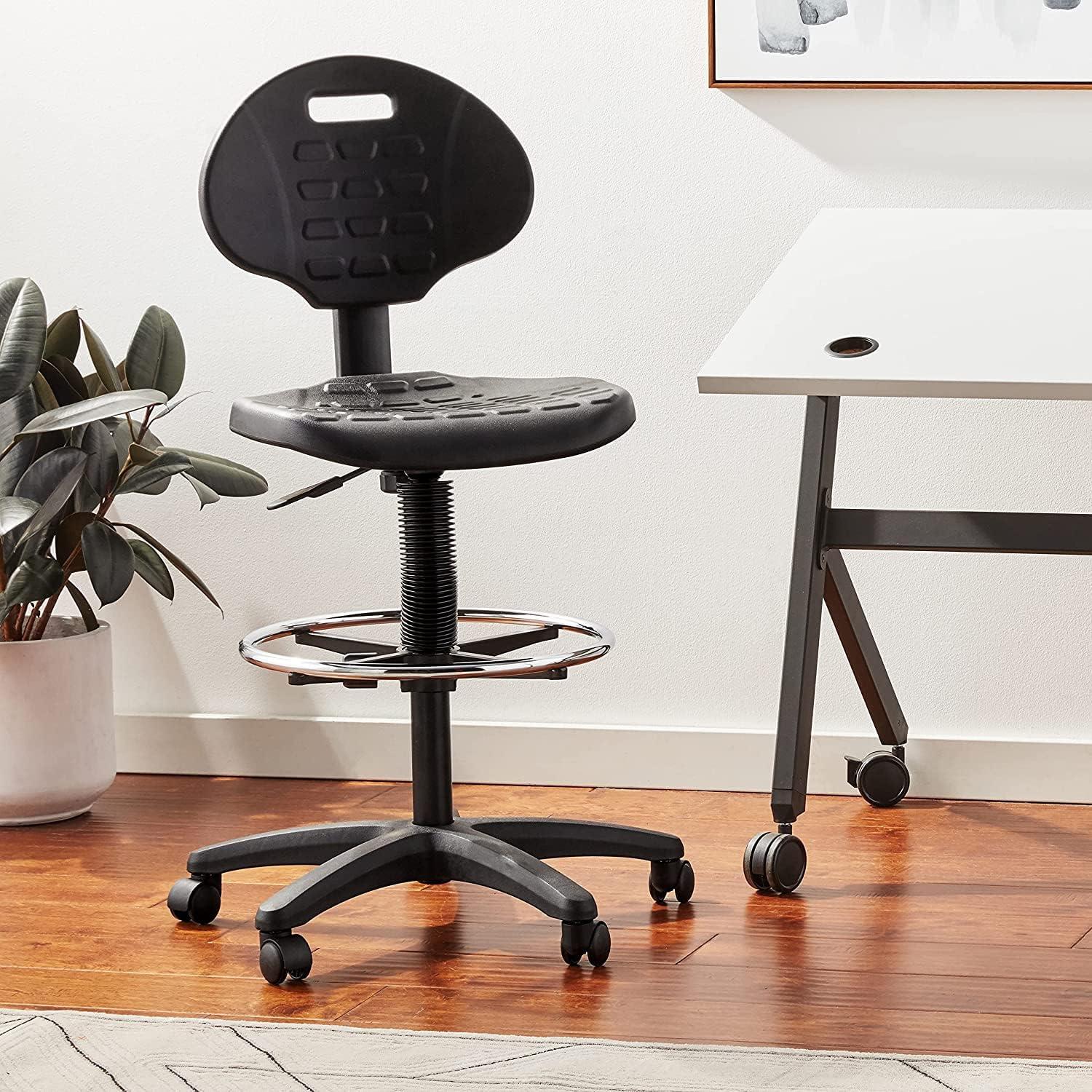 Black Plastic Urethane Intermediate Drafting Chair with Adjustable Footrest