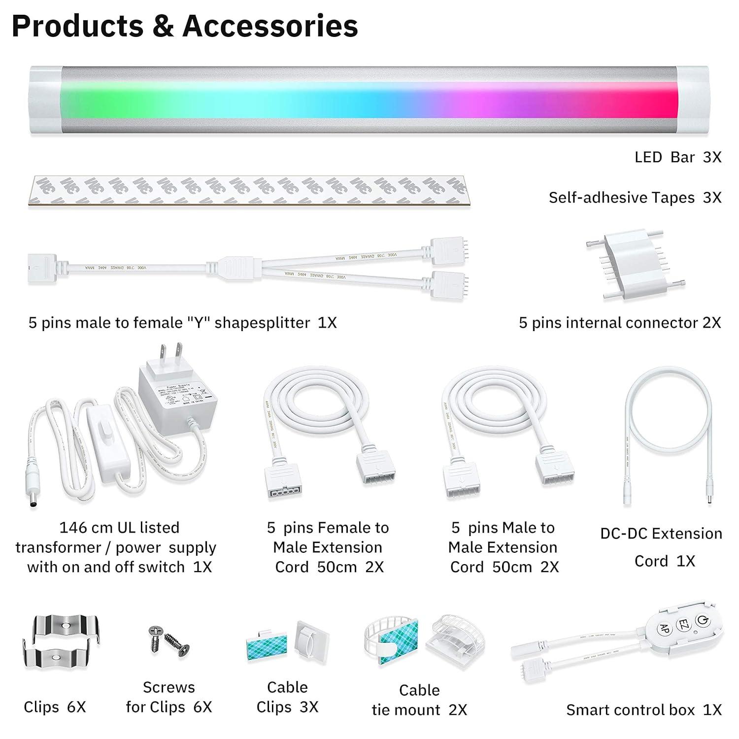Smart Under Cabinet Lighting Multi Colors LED Strip Lights,Works with Alexa,Google,APP,Music Sync Light Strips for Under Bed,Gaming Room Decor,Kitchen,TV Monitor Backlight,Display Case Wall Light,3PCS