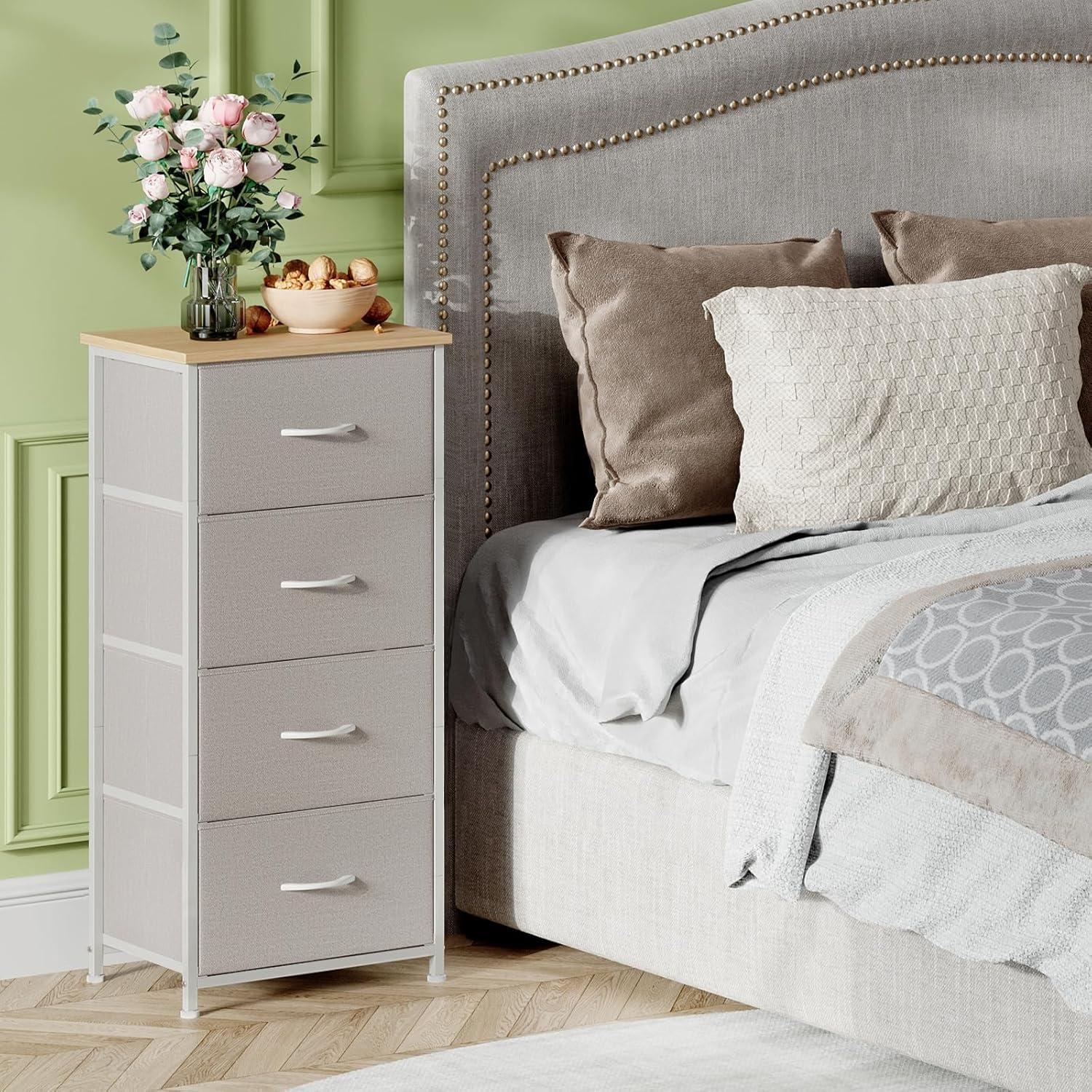 Somdot 4 Drawer Dresser, Chest of Drawers Fabric Vertical Nightstand for Bedroom, Black Rustic Brown