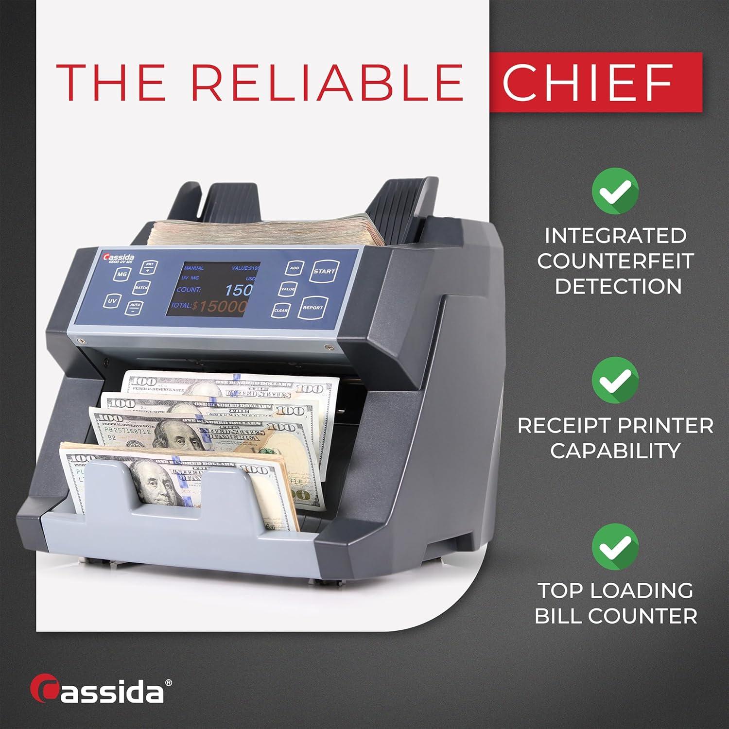 Cassida 6600 UV/MG High-Speed Banknote Counter with LCD Display