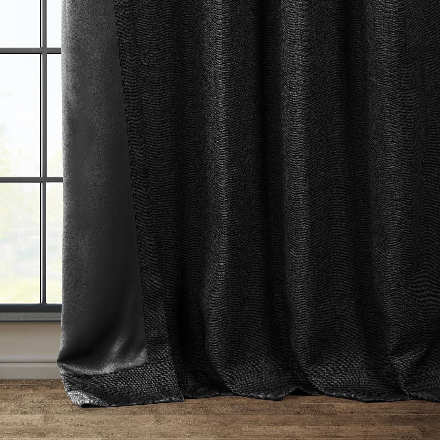 Essential Black Faux Linen Room Darkening Curtains 50W x 108L