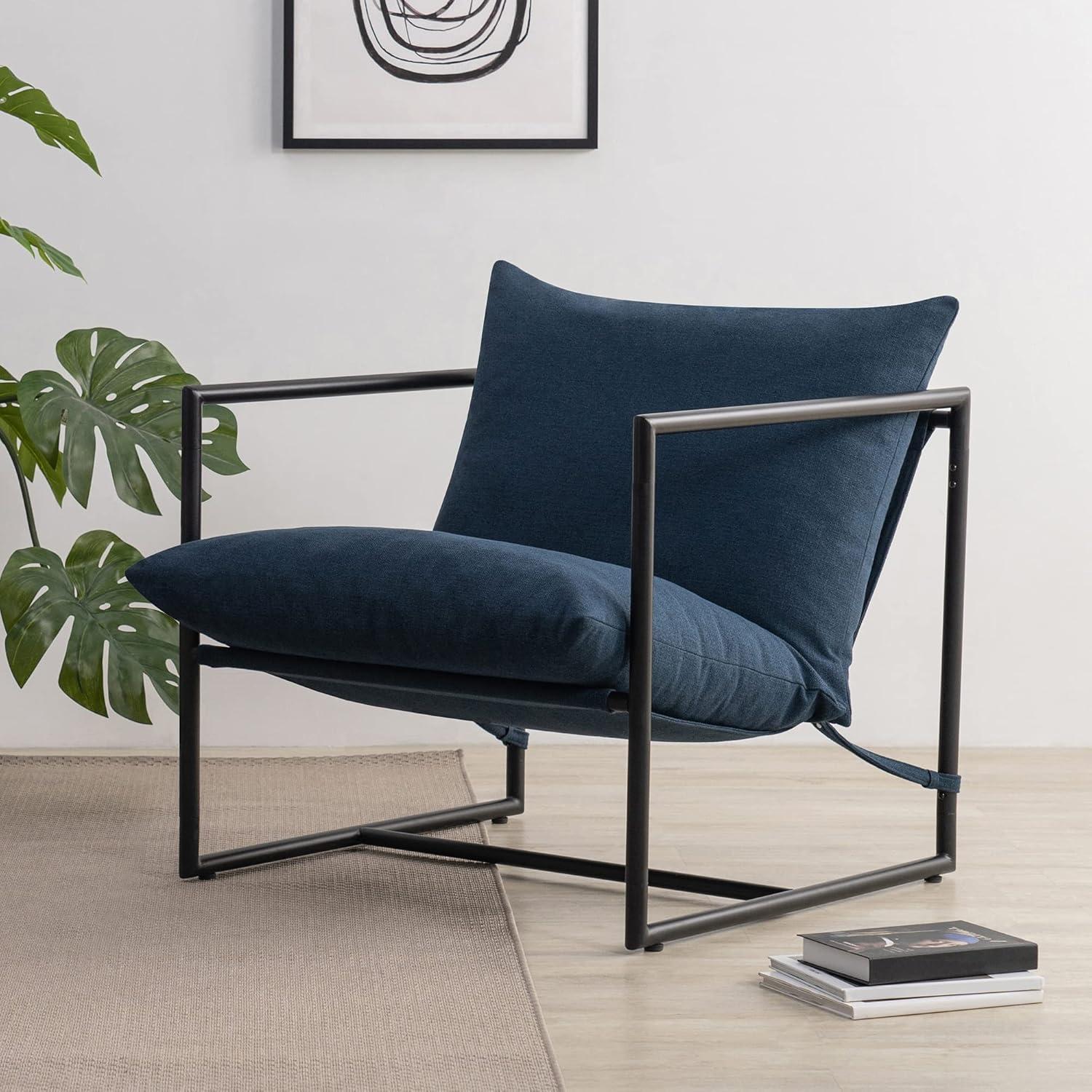 Zinus Aidan Metal Framed Sling Indoor Accent Chair, Navy