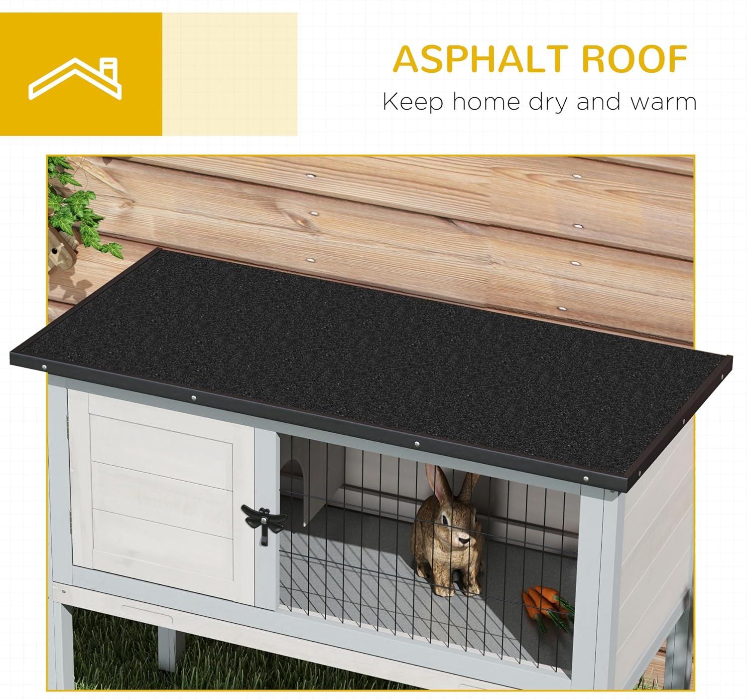 PawHut Elevated Rabbit Hutch Bunny Hutch with Hinged Asphalt Roof, Removable Tray, Fir Wood Bunny Cage for Indoor/Outdoor