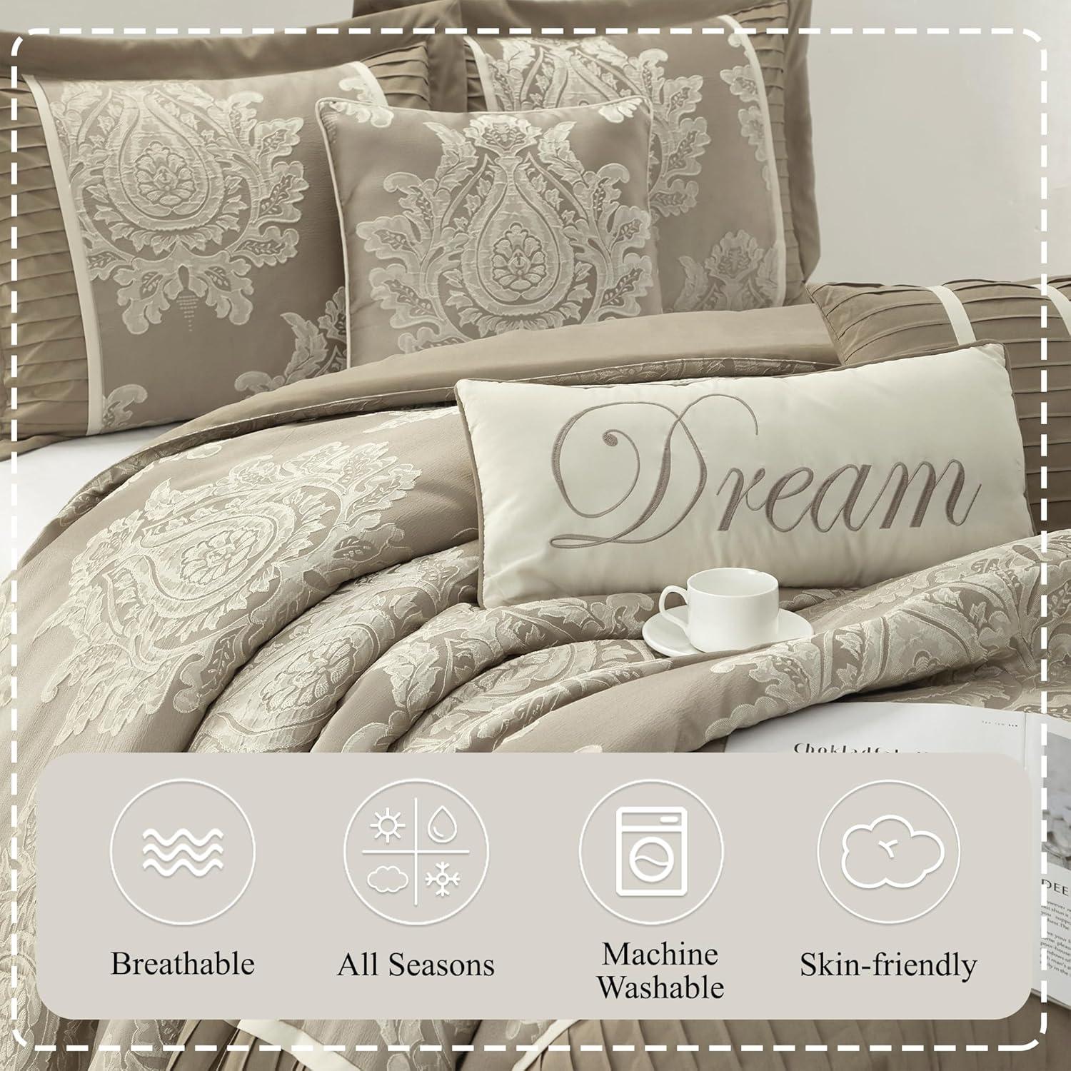 Nanshing America, Inc Therese 7 Piece Traditional Damask Comforter Set