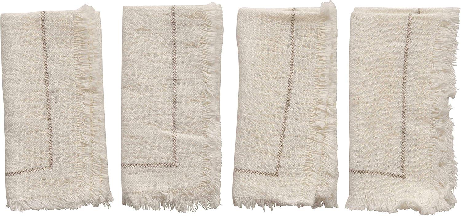 Soft White Cotton Woven Fringe Napkins, Set of 4