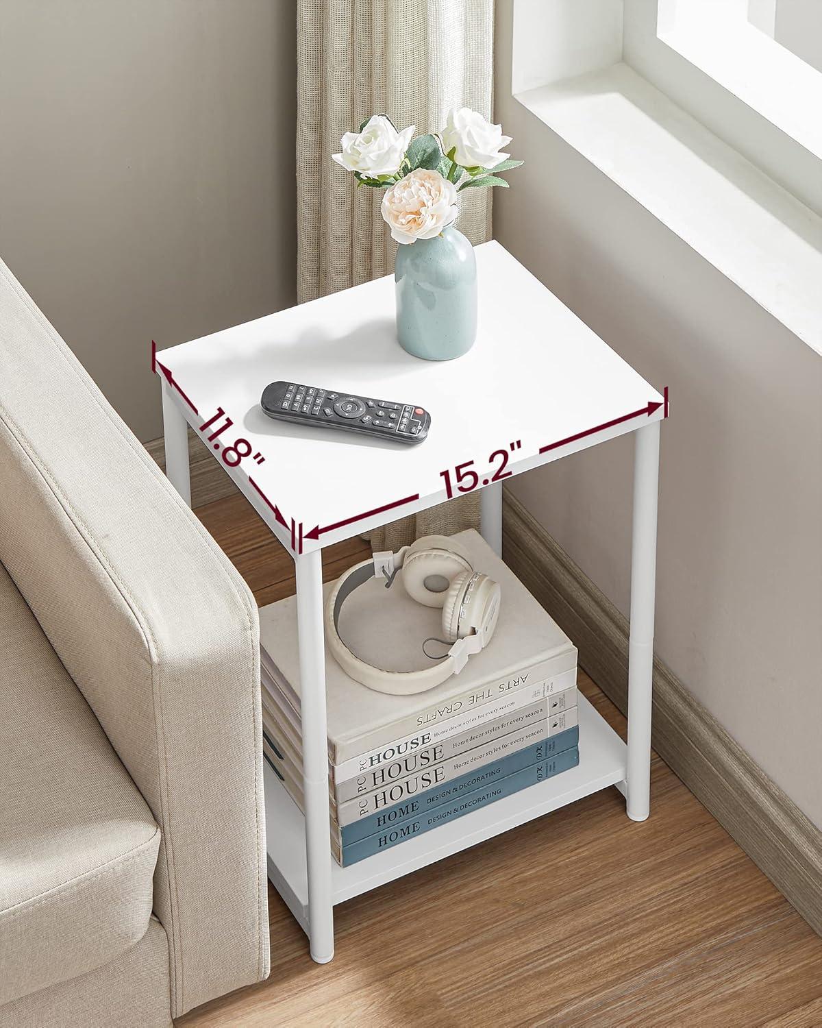 White Metal Rectangular End Tables with Storage Shelves