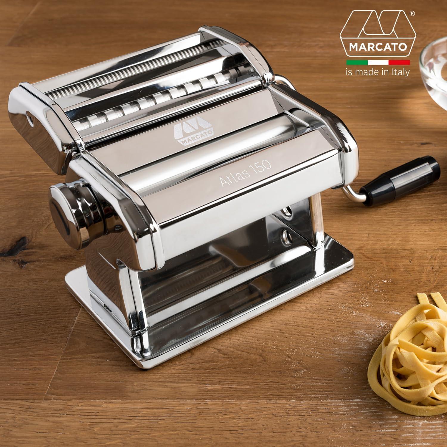 Marcato Atlas 150 Pasta Machine with Cutter and Hand Crank, Made in Italy