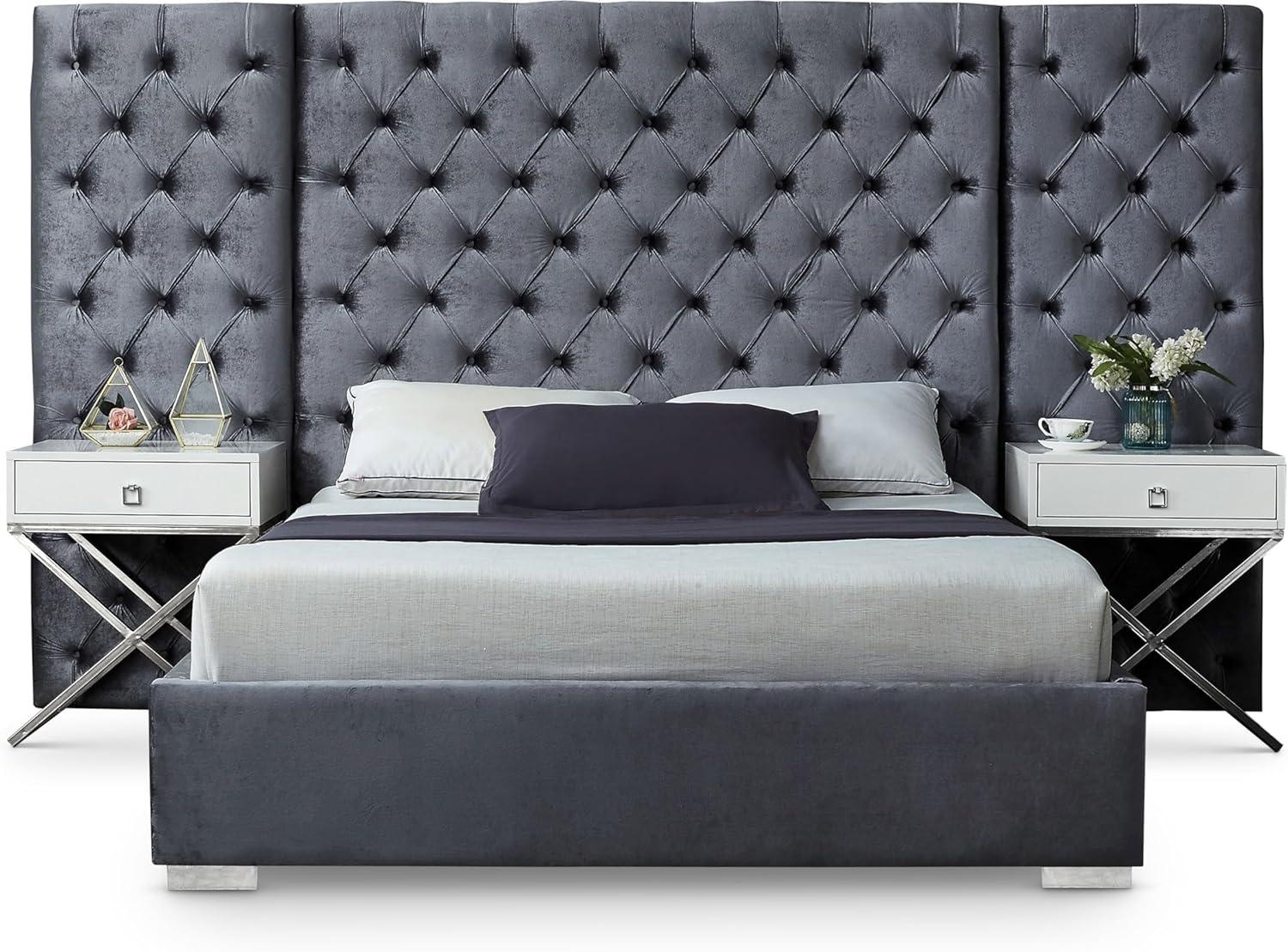 Maykoosh French Country Grey Velvet King Bed