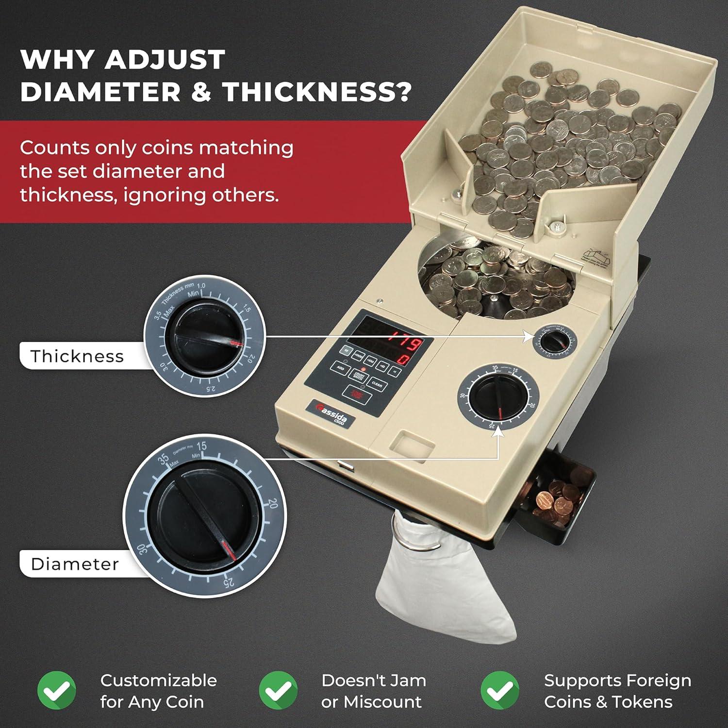 Cassida C500 Coin Counter/Sorter with a 2000 Coins Per Minute | Large Hopper Capacity with 4000 coins