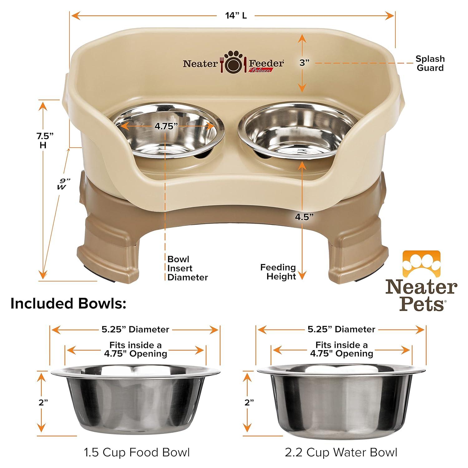 Neater Pets Neater Feeder Deluxe With Leg Extensions Mess-Proof Elevated Food & Water Bowls for Small Dogs, Cappuccino