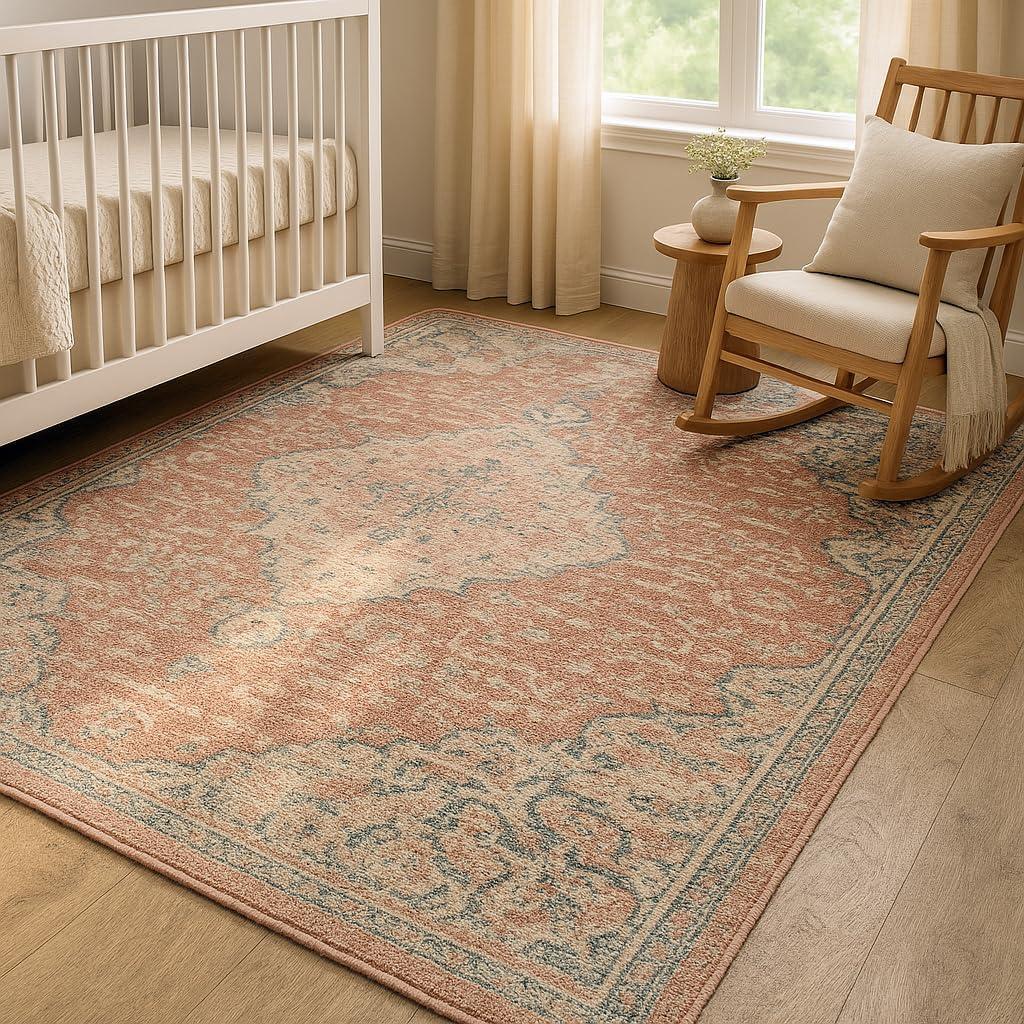 Hailey Pink Amaranth Bedroom Rug - Persian Inspired Rug for Living Room, Trendy Pink Floor Decor, Soft Area Rug, 5'x7'