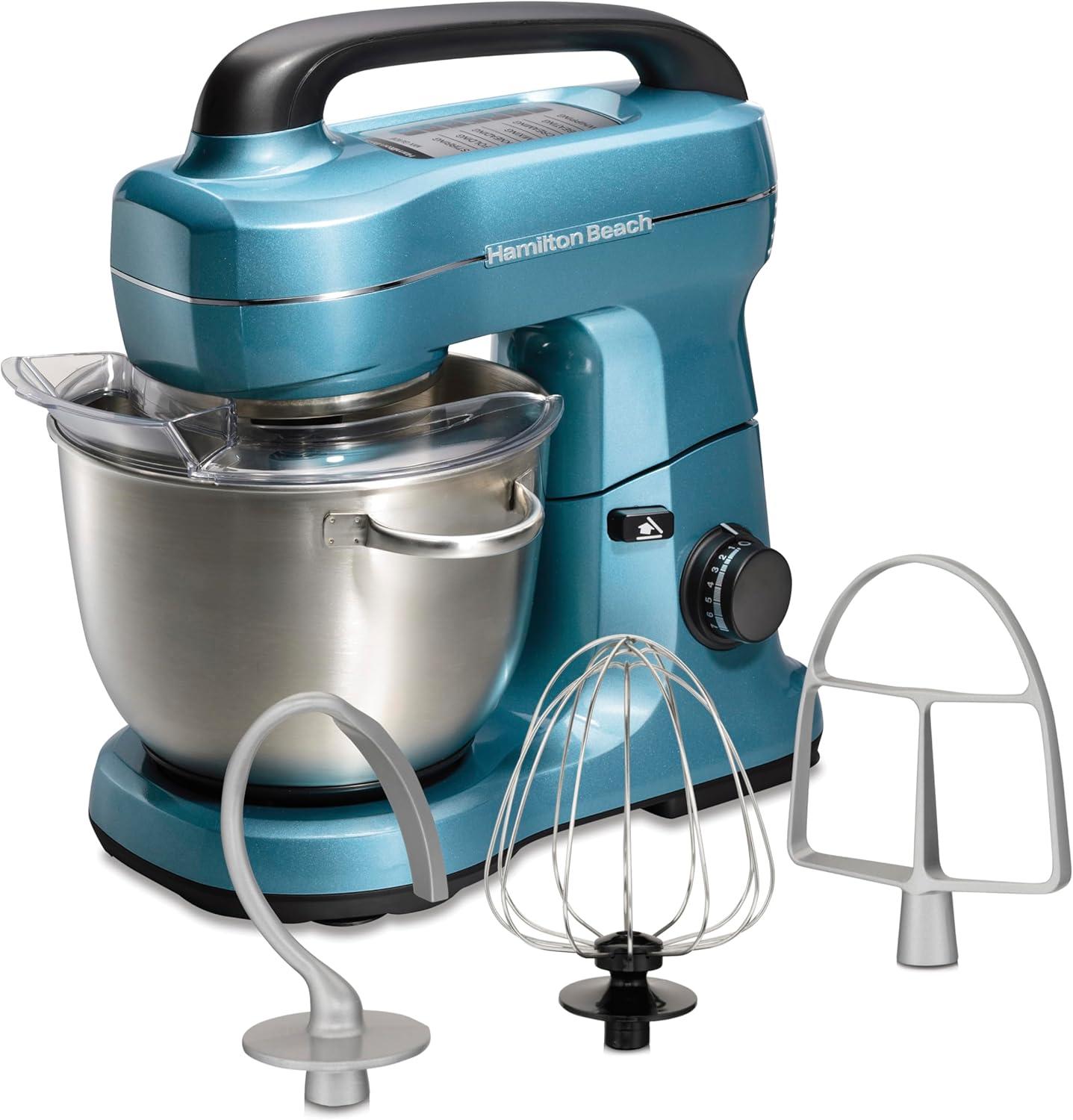 Hamilton Beach® 7-Speed 4-Quart Electric Stand Mixer with Splash Guard, Dough Hook, Flat Beater, and Whisk Attachments