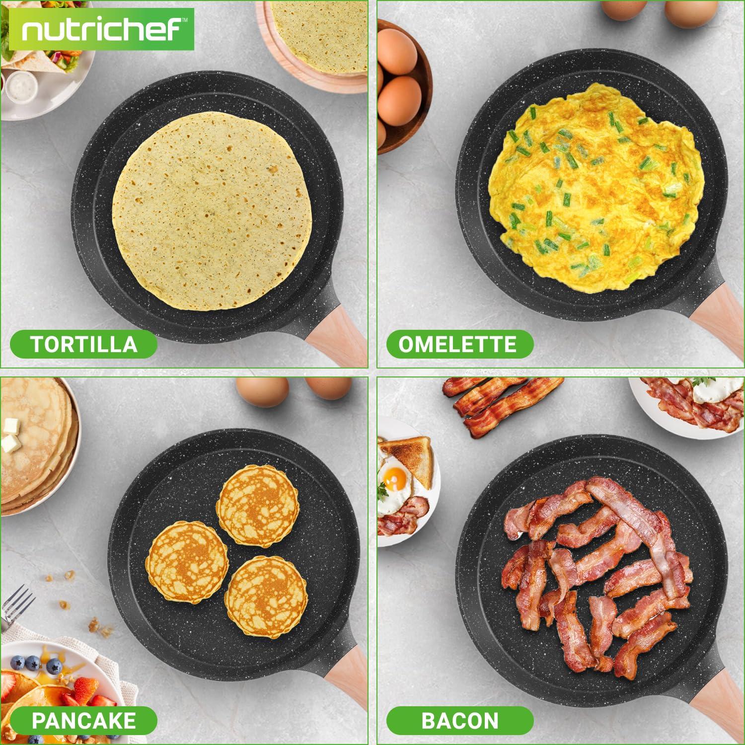 NutriChef Nutrichef 9.45” Non-Stick Crepe Pan With Wooden Spreader, Durable Marble Coated Dosa Pan, Bakelite Handle And Induction Bottom, Pfoa/Pfos Free, Dishwasher Safe, Even Heat Distribution