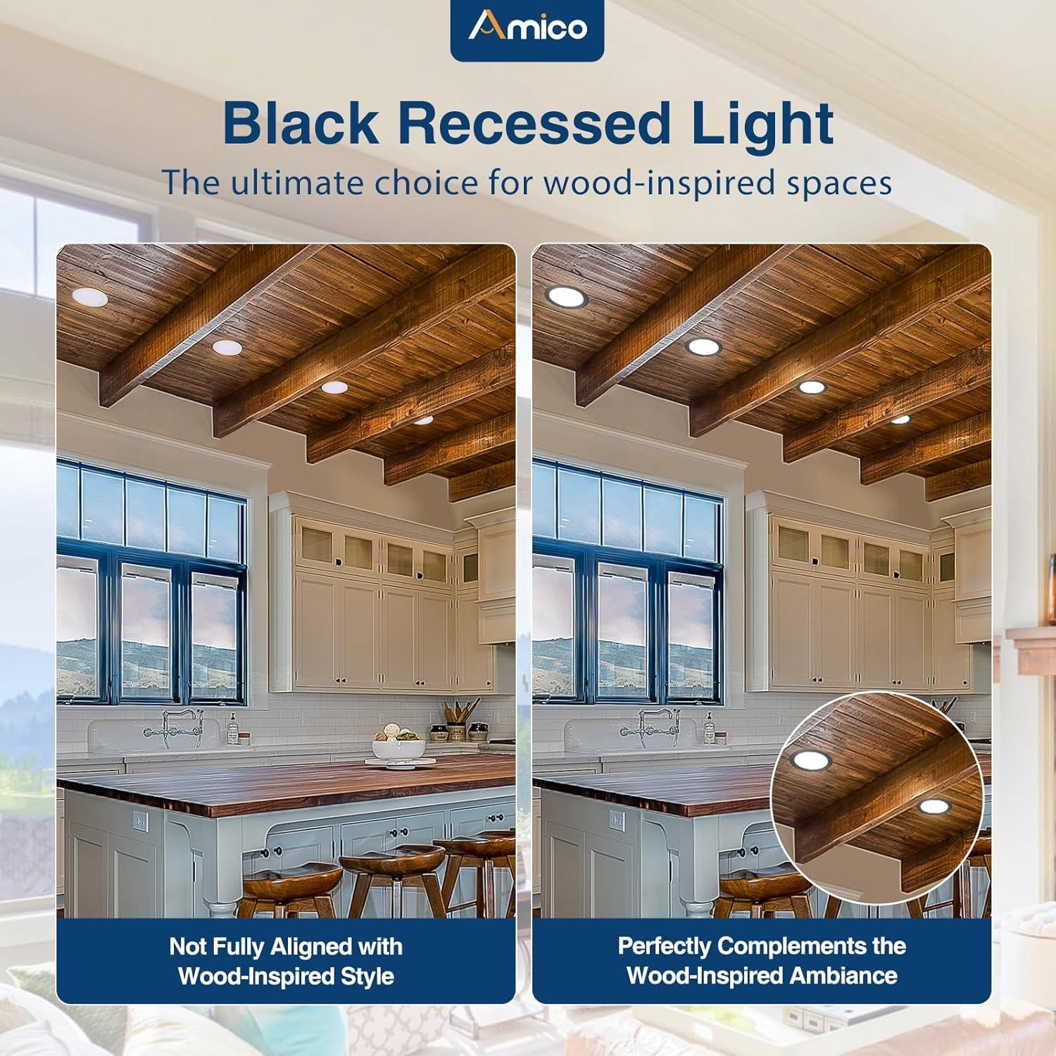 Black 6-Inch Ultra-Thin LED Recessed Ceiling Light Pack