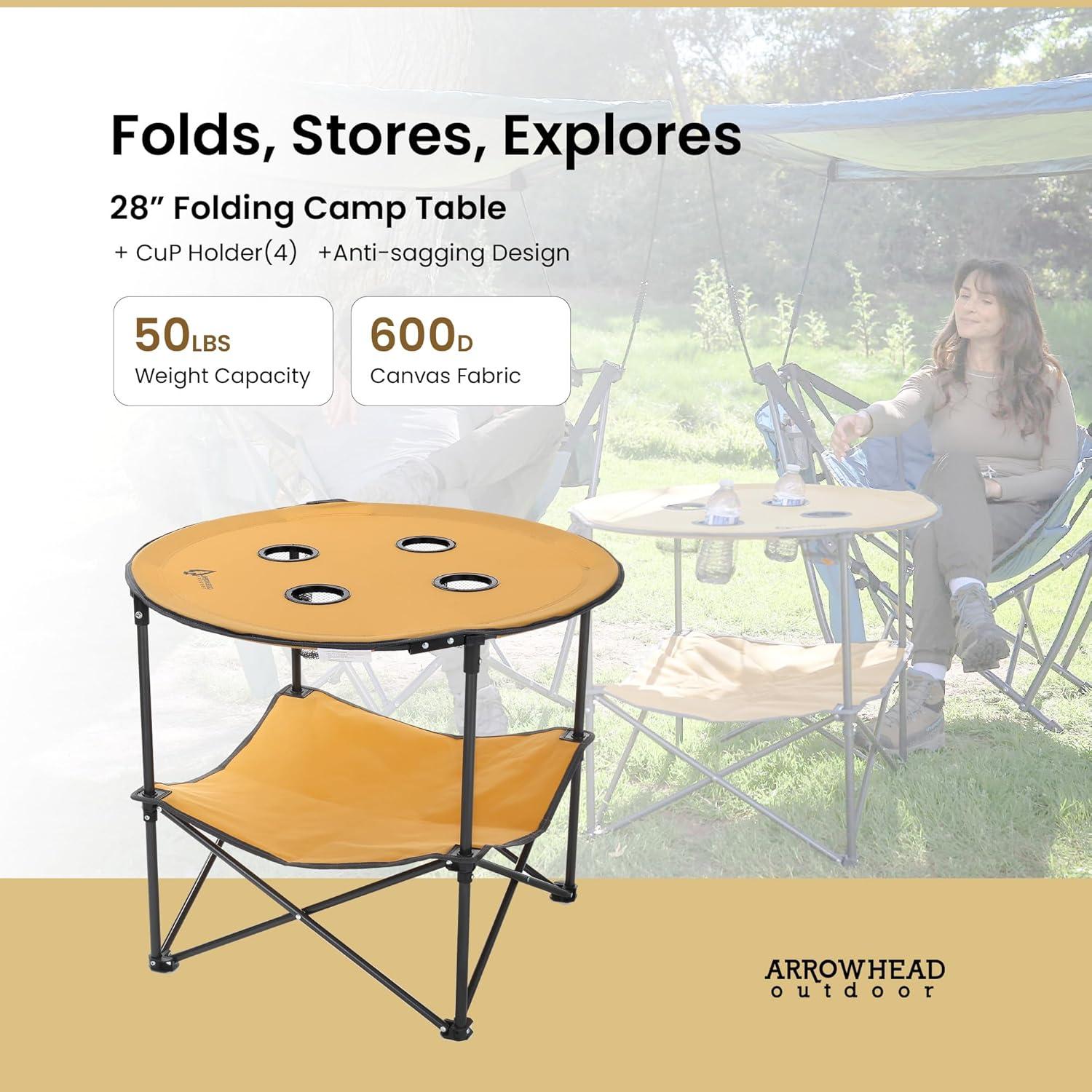 ARROWHEAD Outdoor Round Fabric Outdoor Folding Camping Table
