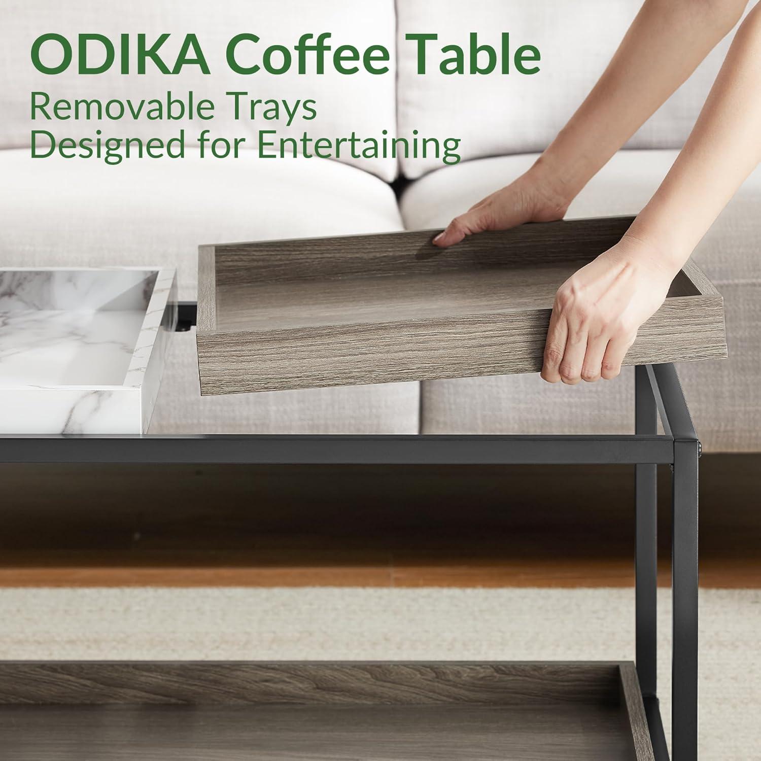 Convertible Entertaining Coffee Table - Faux Marble Coffee Table with 2 Removable Trays, 47 Living Room Table, Modern Coffee Table, Walnut Coffee Table