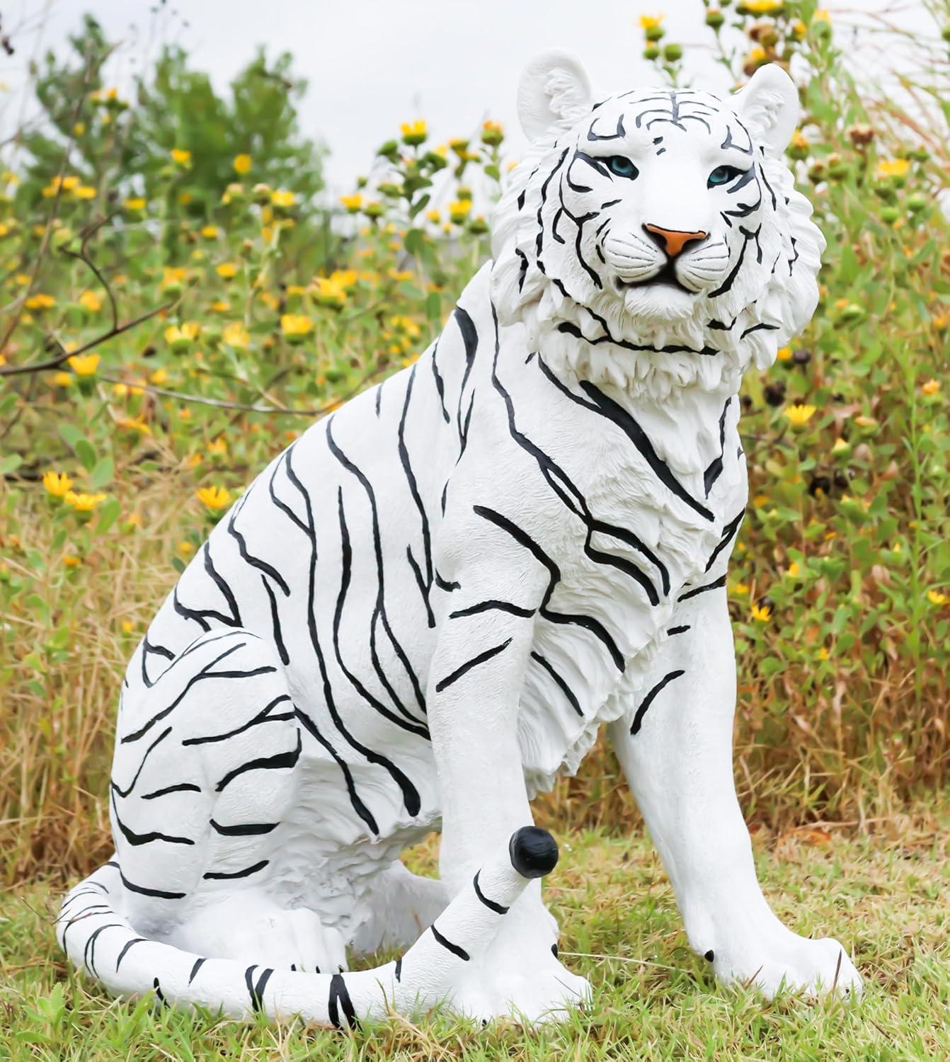 Ebros Gift 20" White Siberian Tiger Garden Statues, Weatherproof