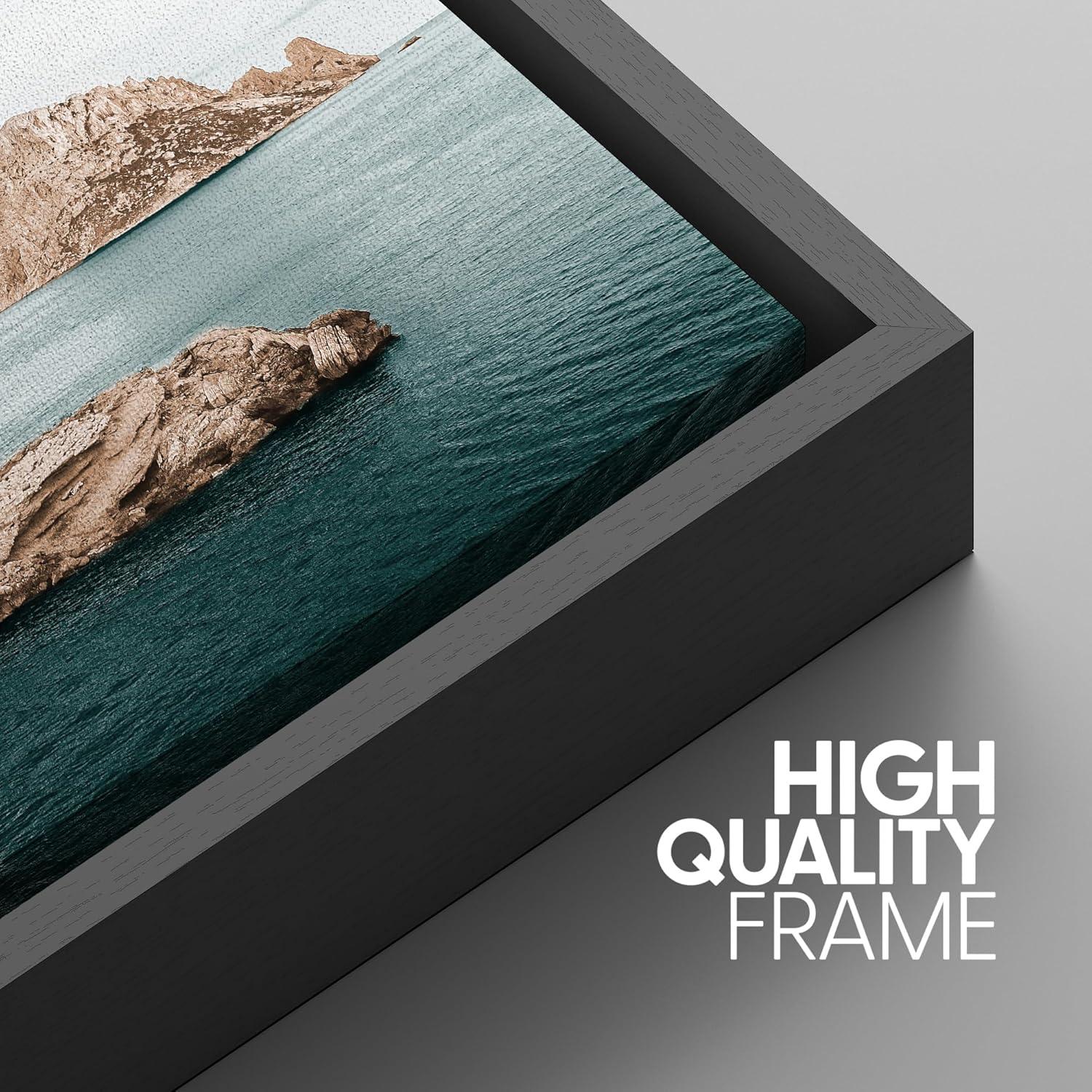 36" x 24" Black Framed Blue Ocean Canvas Print Set