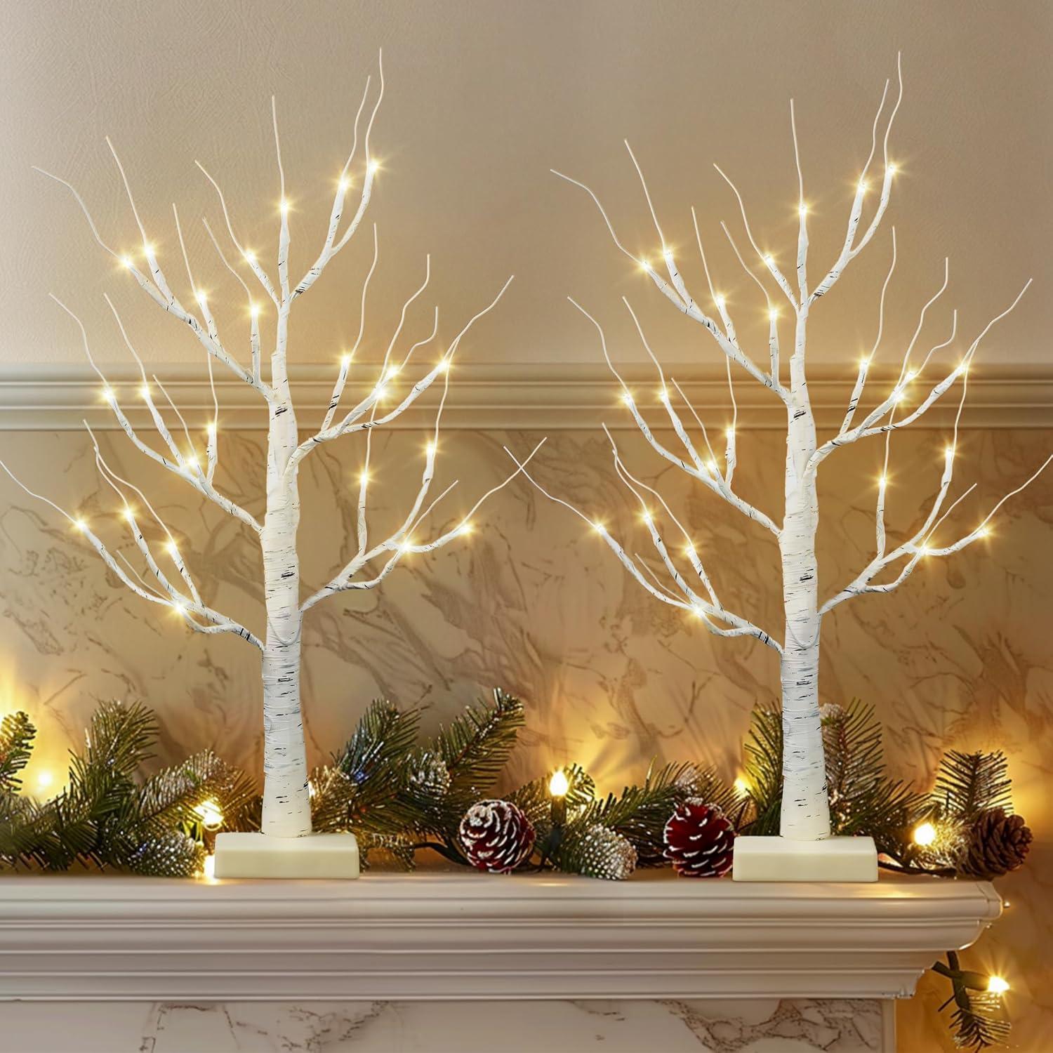 2ft White Birch Tabletop Christmas Tree with LED Lights