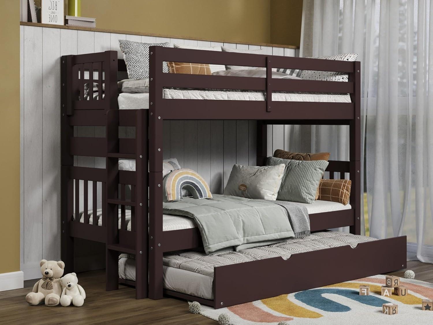 Bedz King Bunk Beds Twin over Twin Mission Style with End Ladder and a Twin Trundle, White