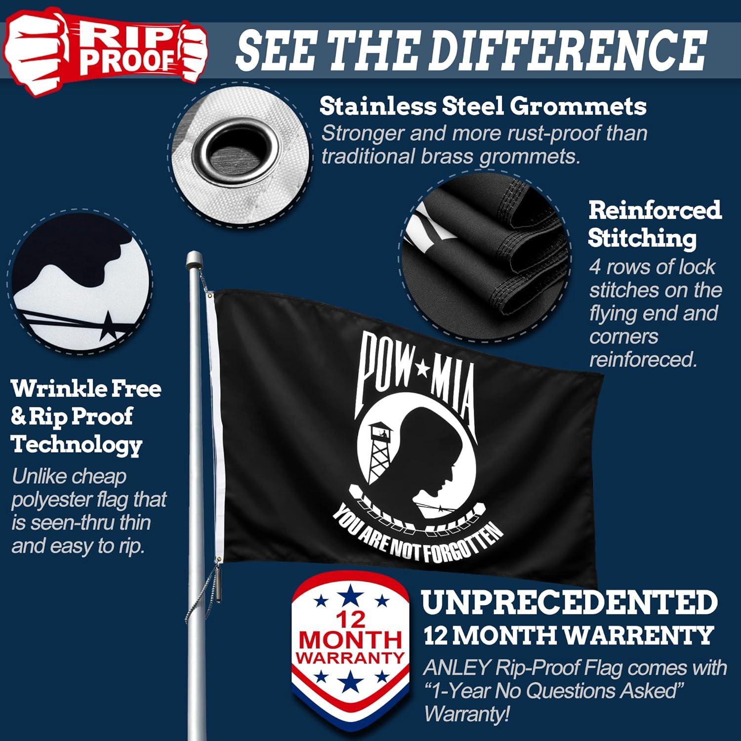 Anley Rip-Proof Technology Double Sided 3-Ply Pow Mia Flag 3x5 Ft - You are Not Forgotten Flags Flags