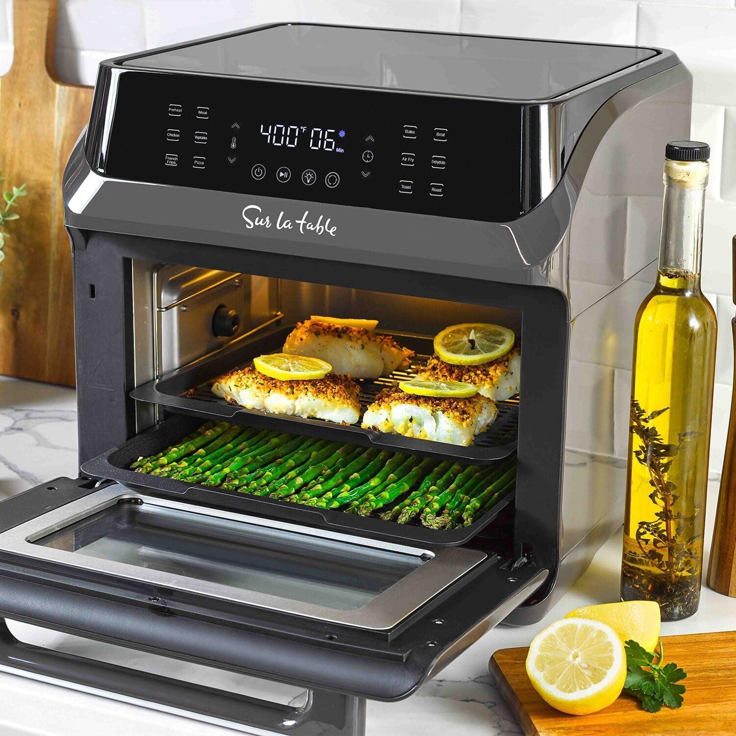 Sur La Table 16 Qt Air Fryer Oven with 12 in 1 Functions for Quick and Easy Meals, includes 7 accessories, Black