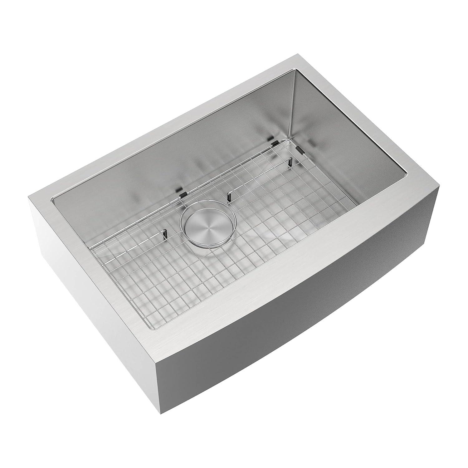 Prato 30 in. Single Bowl Farmhouse Curved Apron Front Stainless Steel Kitchen Sink 16-Gauge