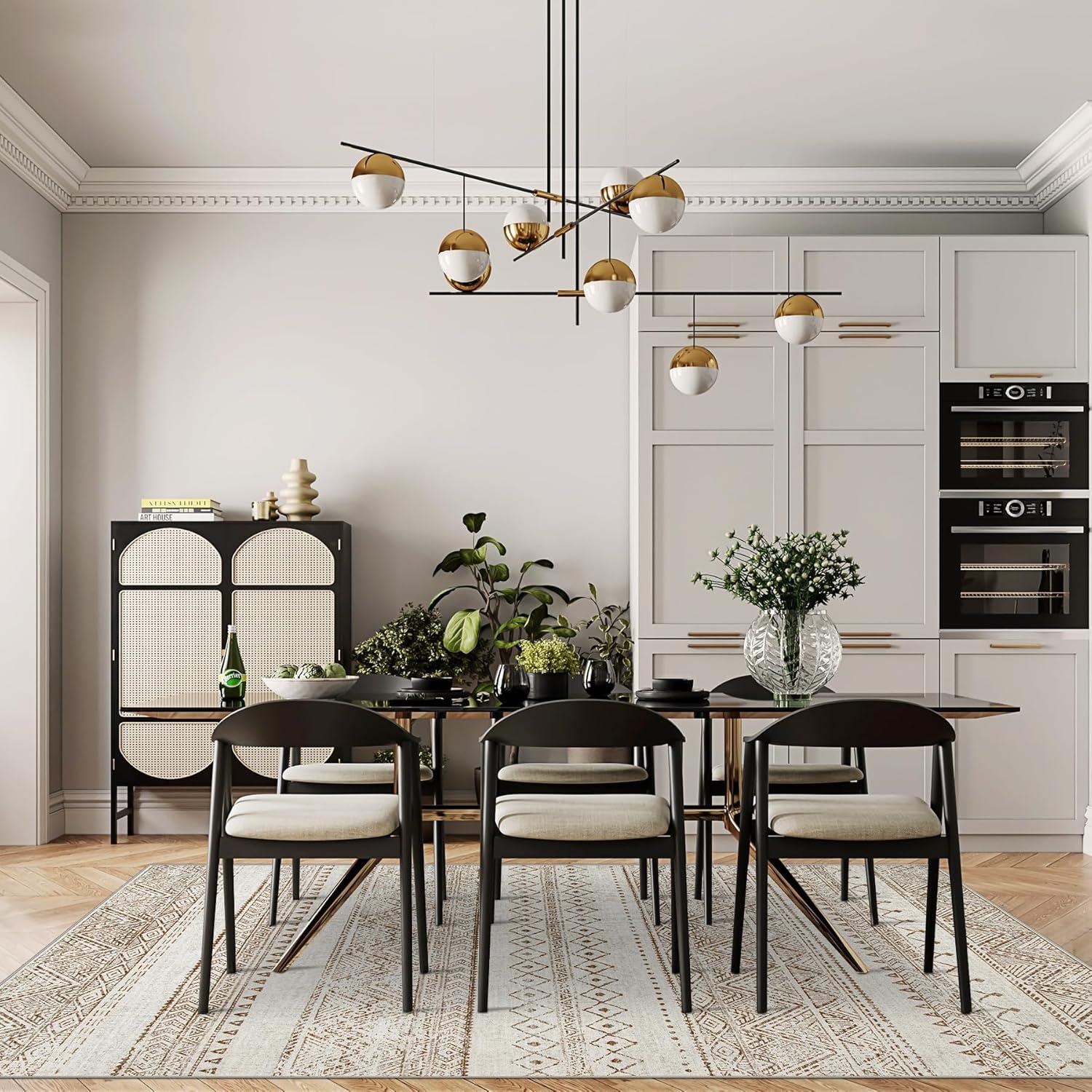 FairOnly 9'x12' Brown White Area Rugs Machine Washable Vintage Rugs for Bathroom Geometric Moroccan Ultra-Thin Area Rugs for Family Room Living Room Carpet