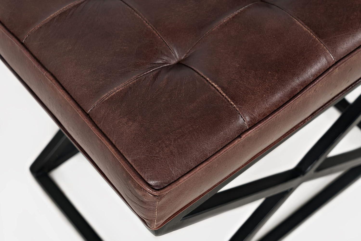 ZWNLKQG Global Archive Mid-Century Modern Genuine Leather Ottoman Pre-Assembled  20''W x 14''D x 18.5''H  Dark Sienna