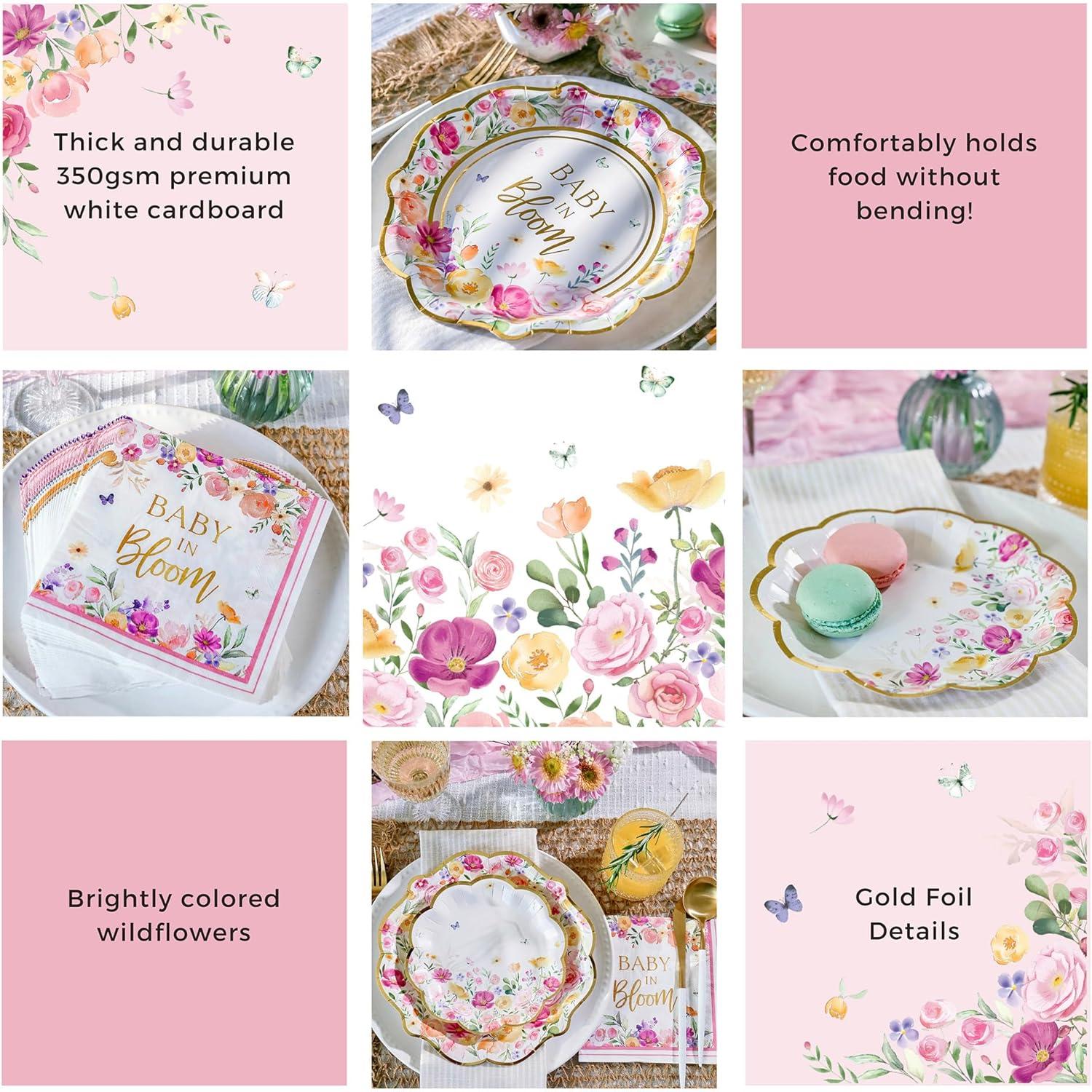 Kate Aspen Kate Aspen Baby in Bloom 62 Piece Party Tableware Set Baby Shower Party Decorations Plates & Napkins, Vibrant Floral Botanical (16 Guests)- Perfect for Greenery Baby Shower (Set of 62)