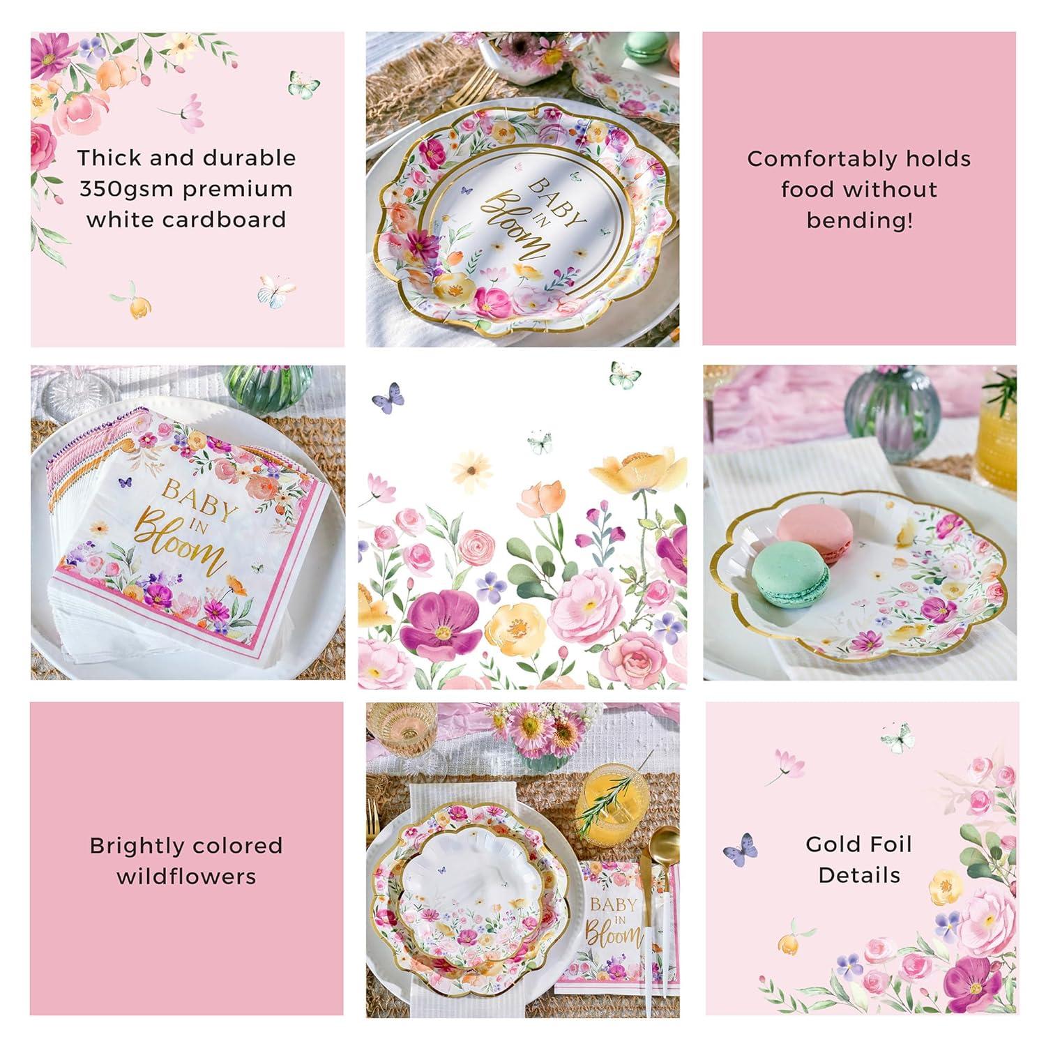 Kate Aspen Kate Aspen Baby in Bloom 62 Piece Party Tableware Set Baby Shower Party Decorations Plates & Napkins, Vibrant Floral Botanical (16 Guests)- Perfect for Greenery Baby Shower (Set of 62)