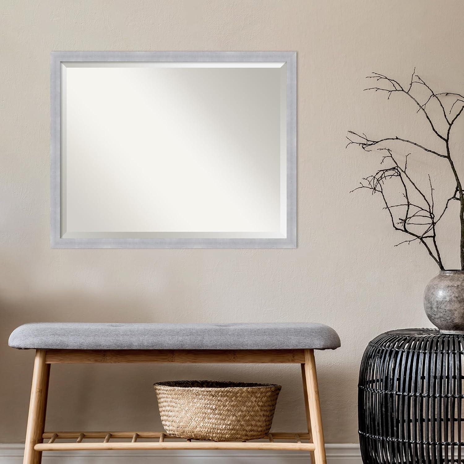 30" x 24" Grace Brushed Framed Bathroom Vanity Wall Mirror Nickel - Amanti Art: Modern Rectangle, No Assembly Required