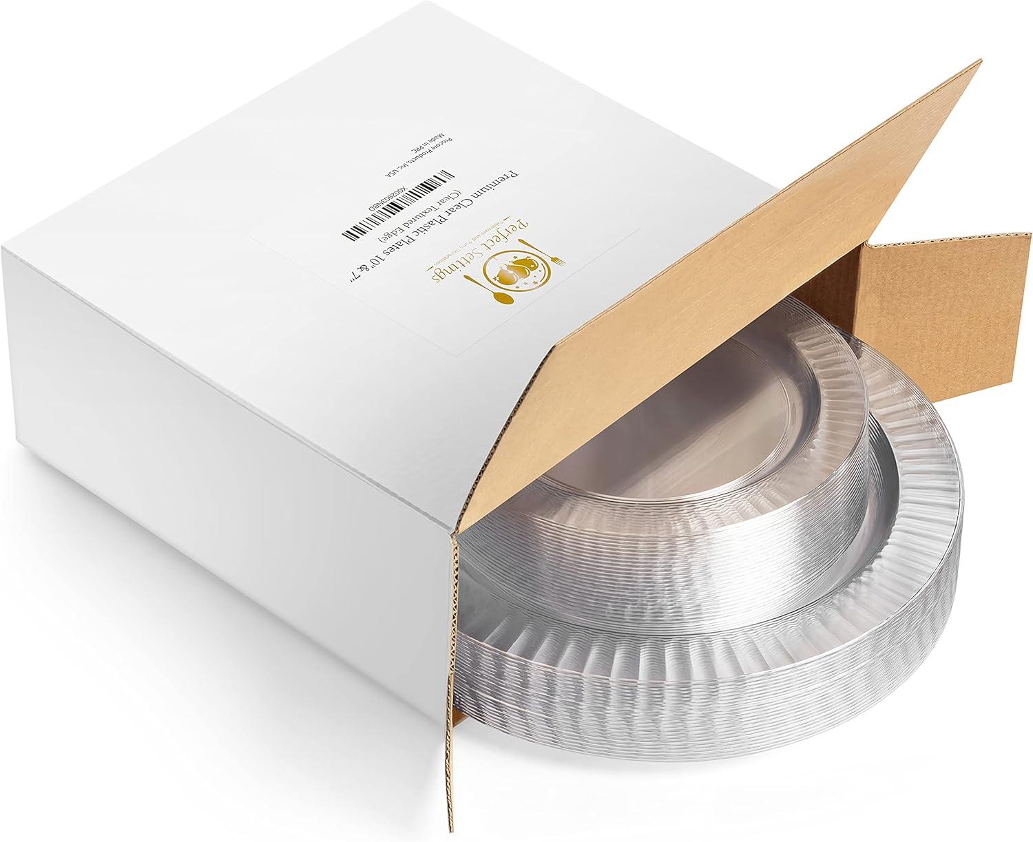 Perfect Settings Tableware 50 Pcs Clear Plastic Disposable Party Dinnerware Combo Set Dinner and Salad Size Plates (Set of 25)