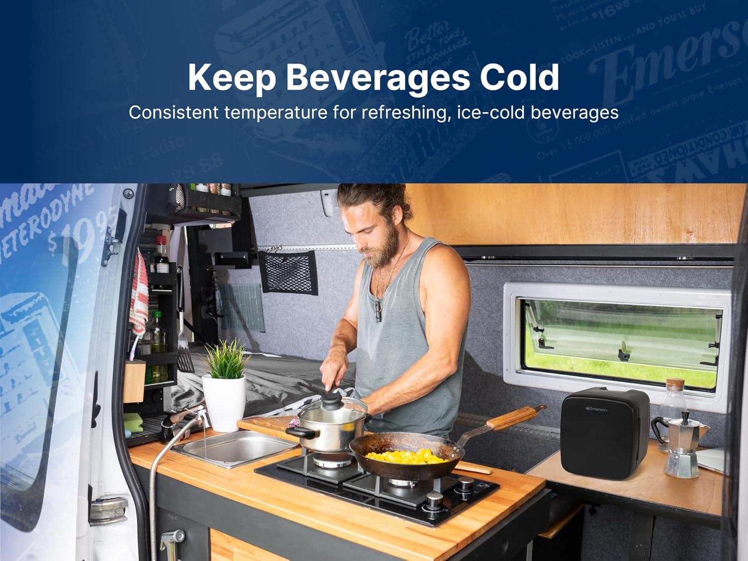 Emerson Emerson EFC-5001 Portable XL Mini Fridge Cooler for 12 Cans, 8L Capacity, AC/DC Power Compatibility, Removable Shelf, Lightweight Design – Ideal for Home, Office, Travel, Dorms, and Outdoor Use