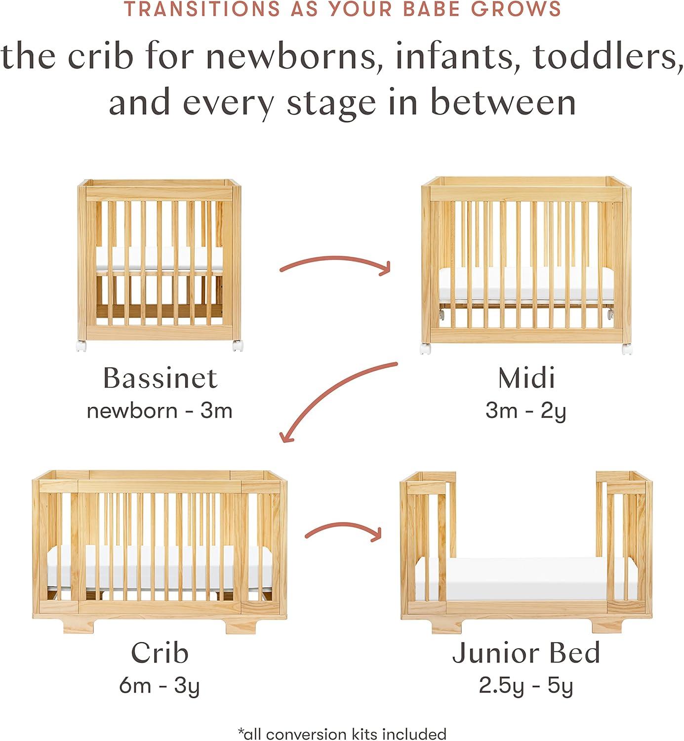 Babyletto Yuzu Natural Wood 8-in-1 Convertible Baby Crib with All Stages Conversion Kit